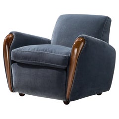 Osvaldo Borsani Lounge Chair in Walnut and Blue Velvet 