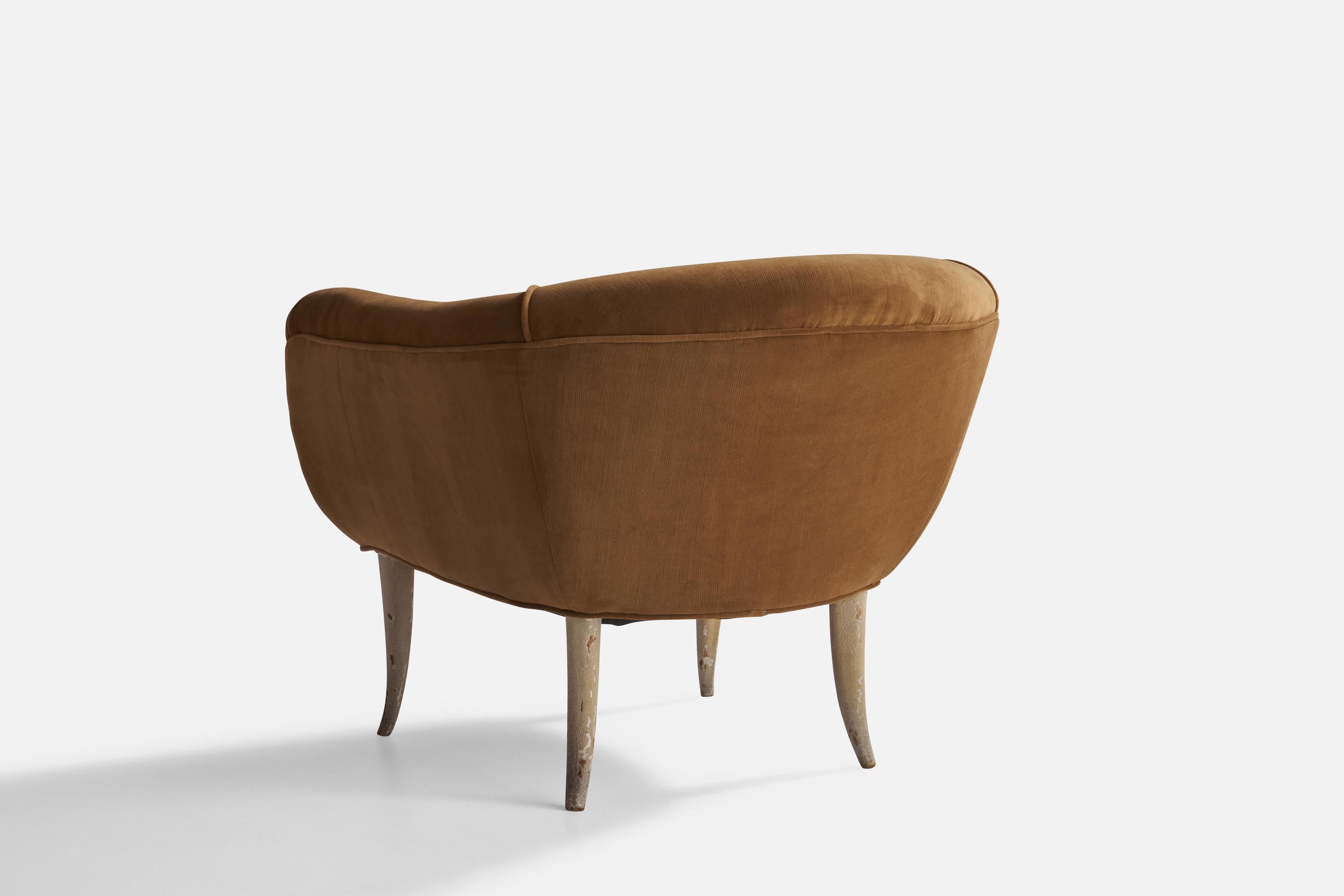 Italian Osvaldo Borsani, Lounge Chair, Wood, Velvet, Italy, 1940s For Sale