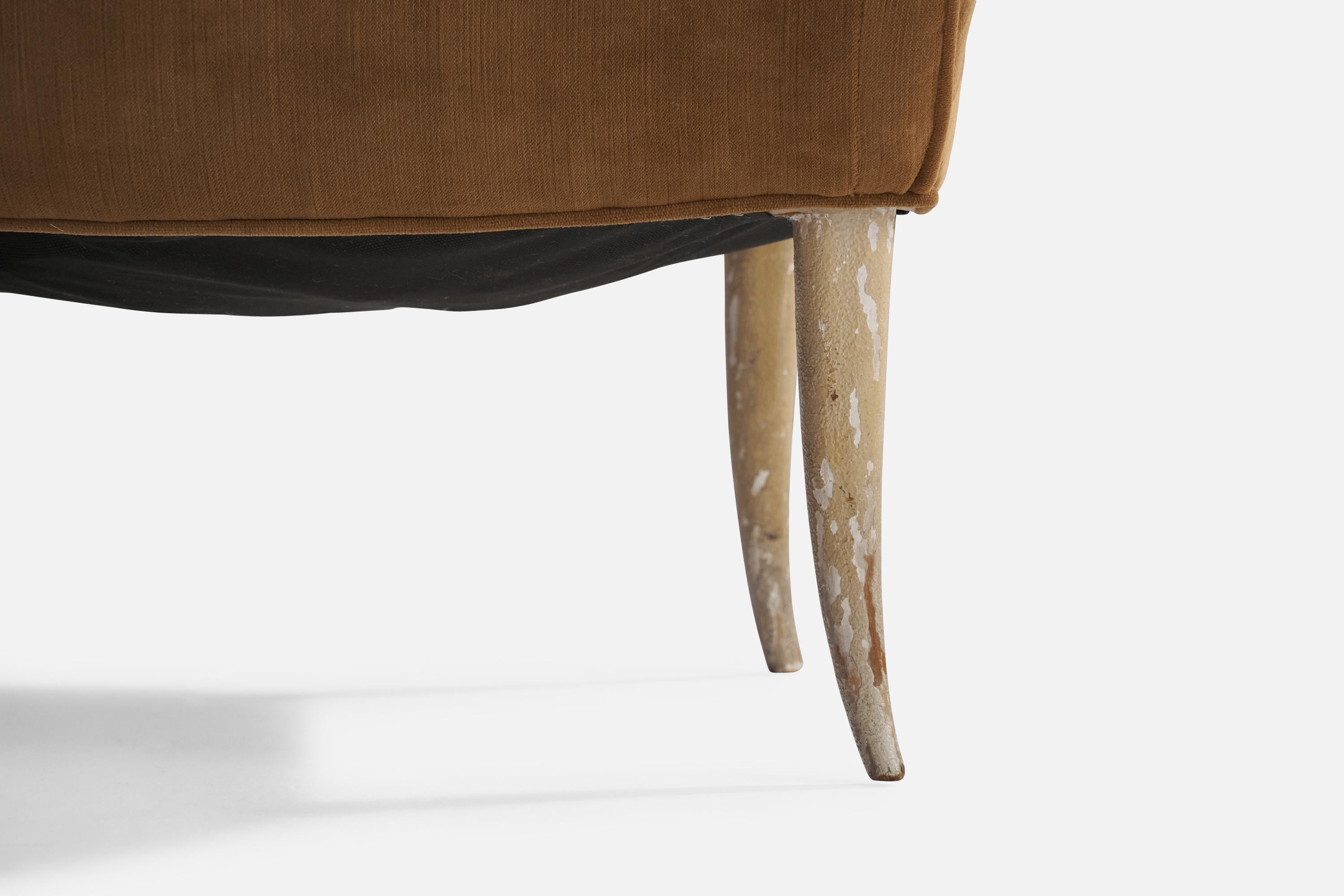 Mid-20th Century Osvaldo Borsani, Lounge Chair, Wood, Velvet, Italy, 1940s For Sale