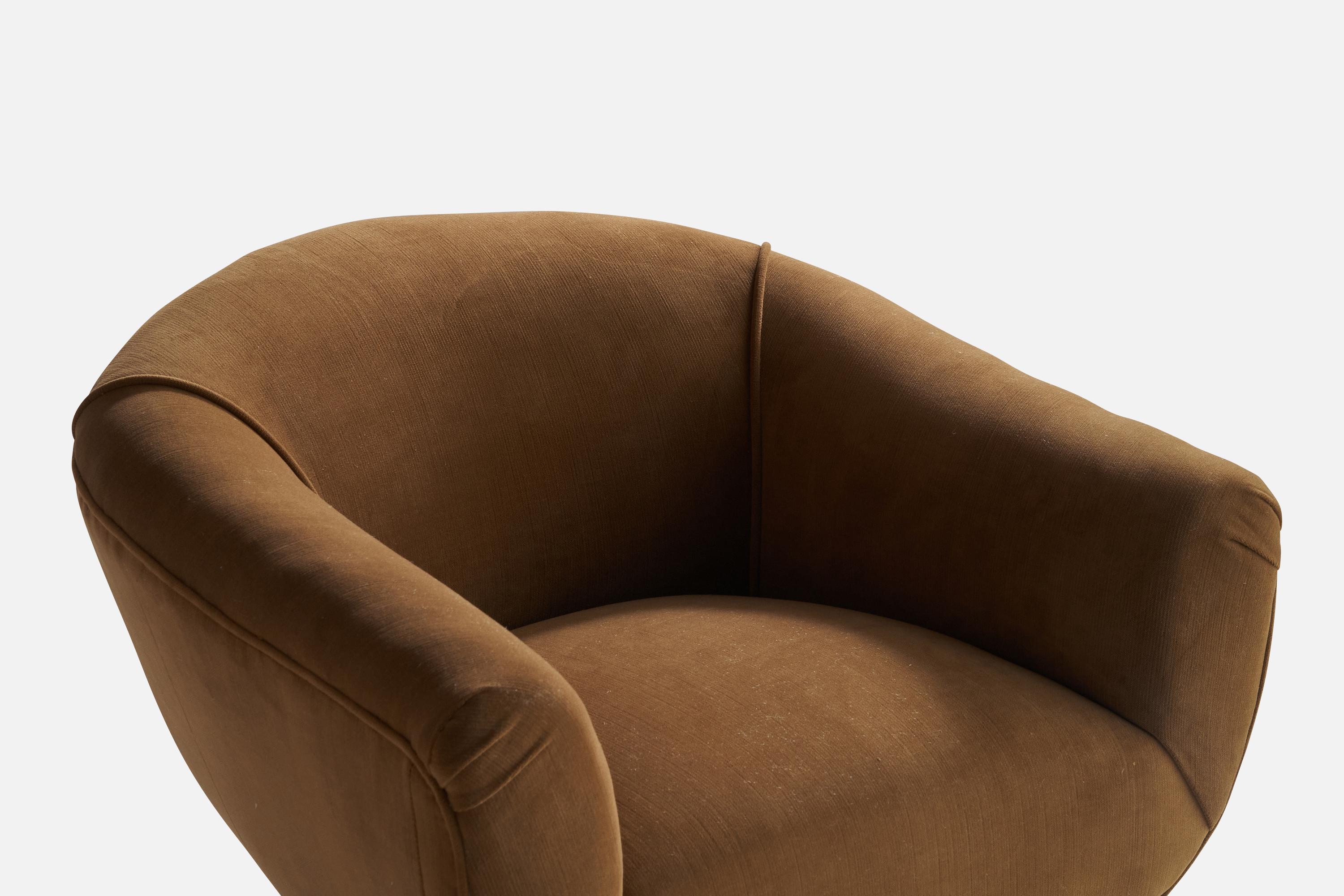 Osvaldo Borsani, Lounge Chair, Wood, Velvet, Italy, 1940s For Sale 1