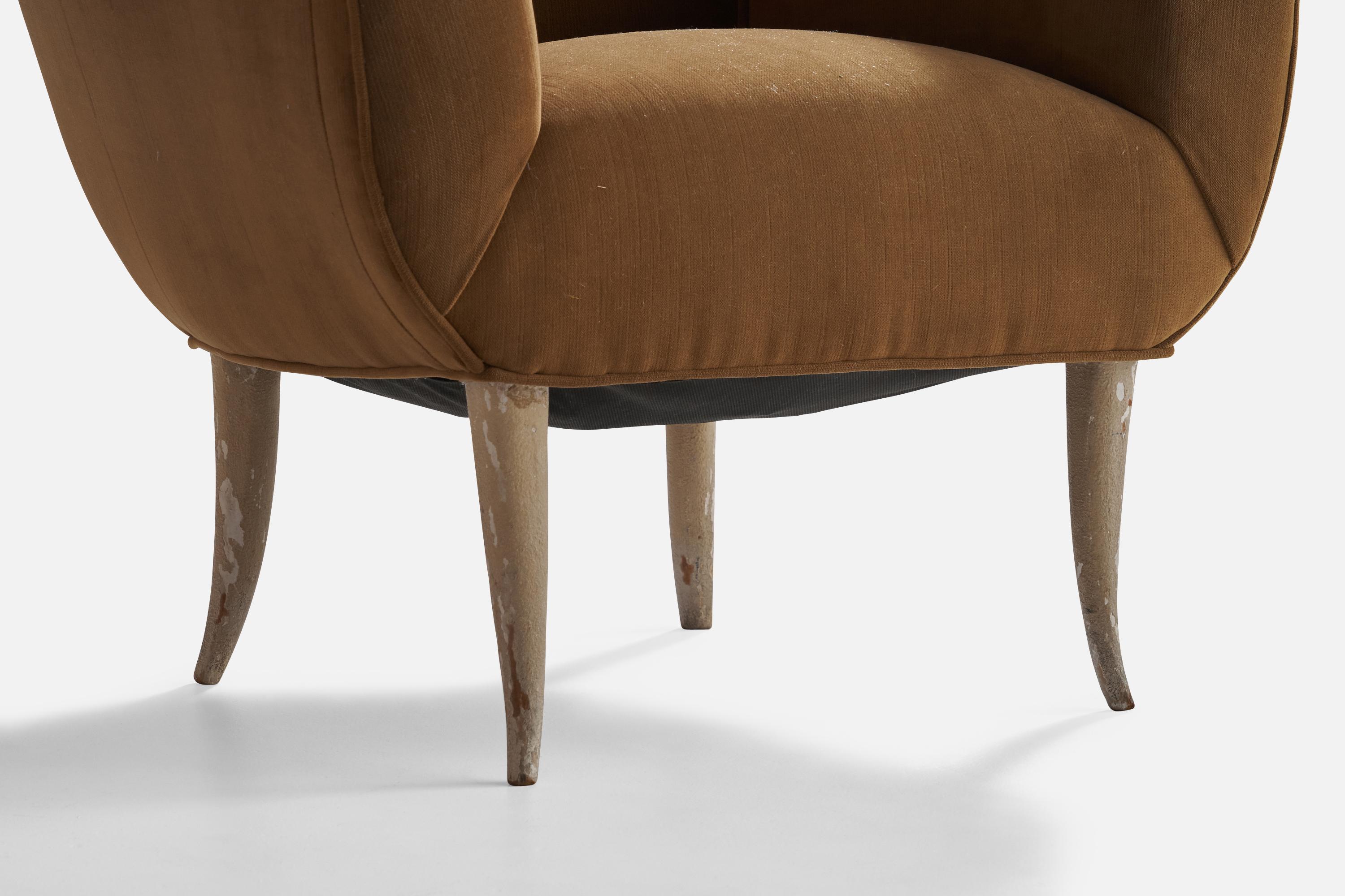 Osvaldo Borsani, Lounge Chair, Wood, Velvet, Italy, 1940s For Sale 2