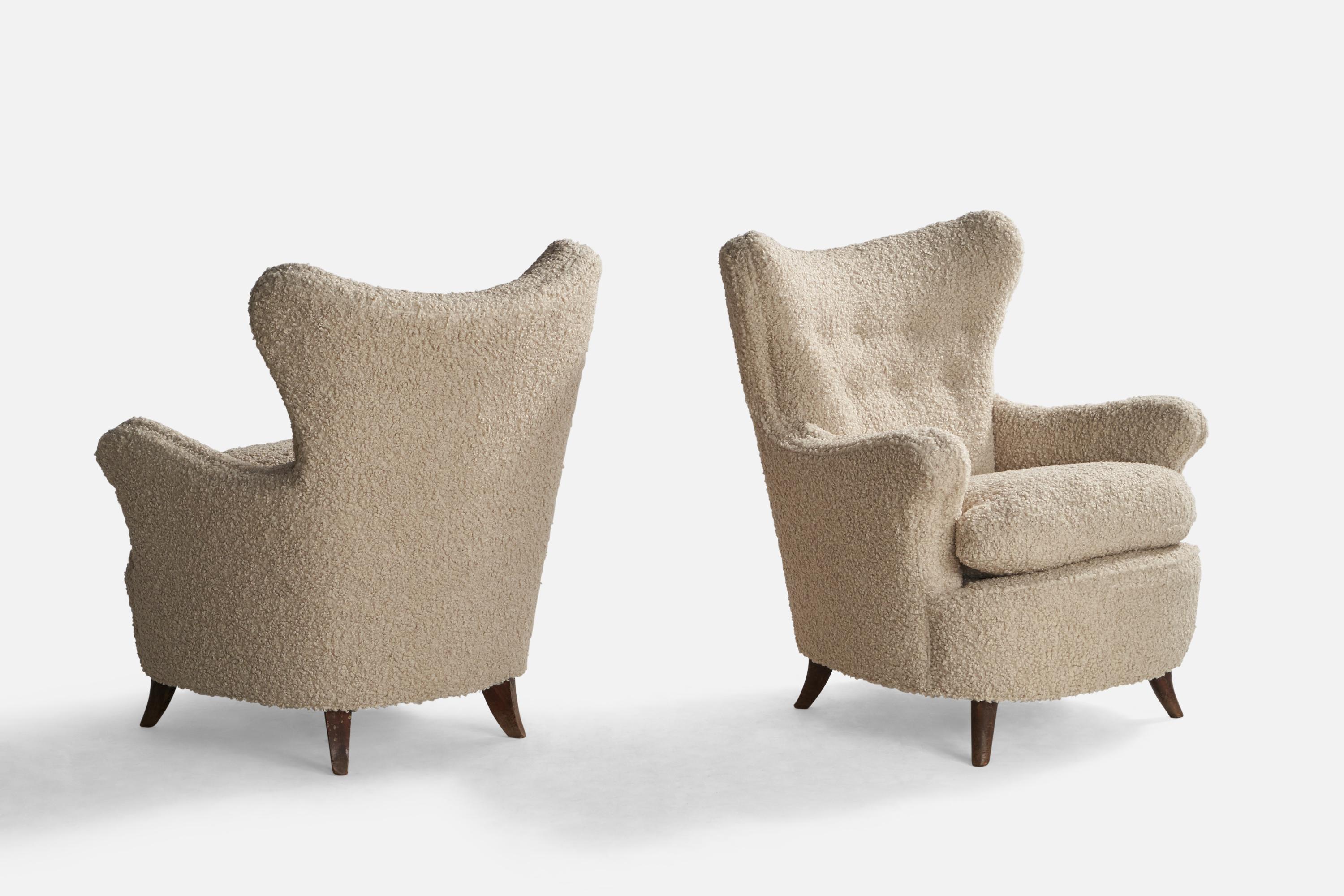 Italian Osvaldo Borsani, Lounge Chairs, Wood, Fabric, Italy, 1940s For Sale