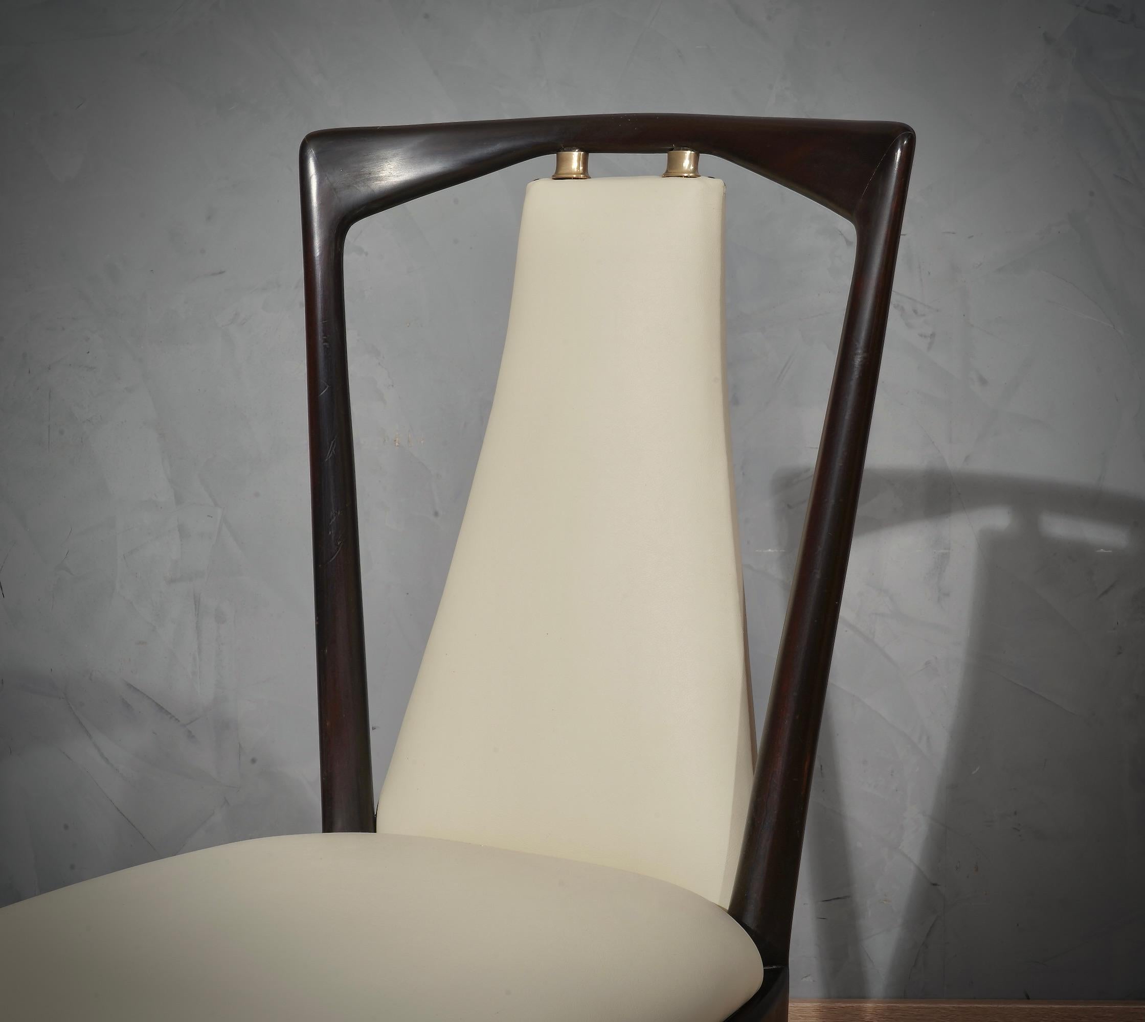 Osvaldo Borsani Mahogany and Leather Italian 6 Chairs, 1950 4