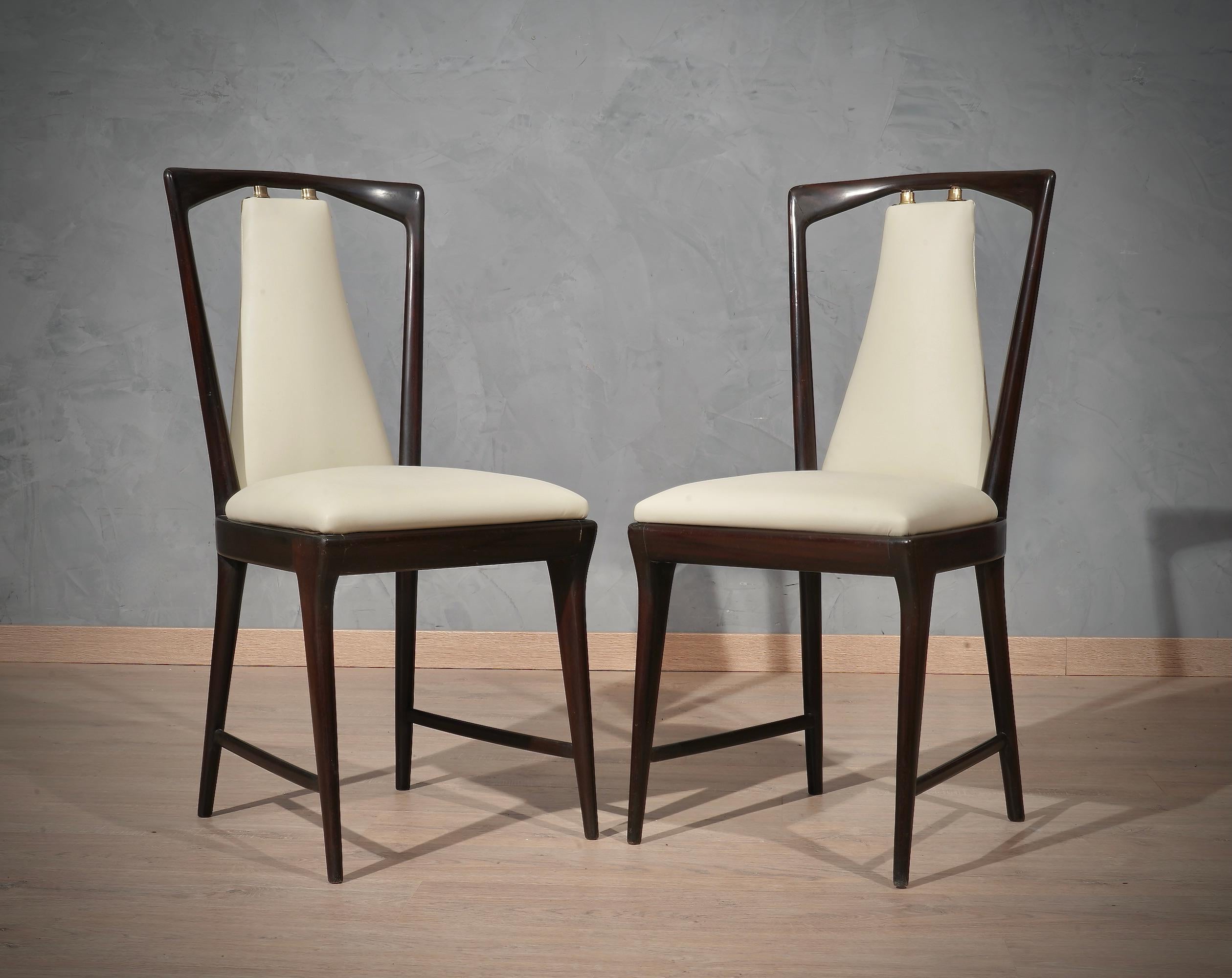 Osvaldo Borsani Mahogany and Leather Italian 6 Chairs, 1950 5