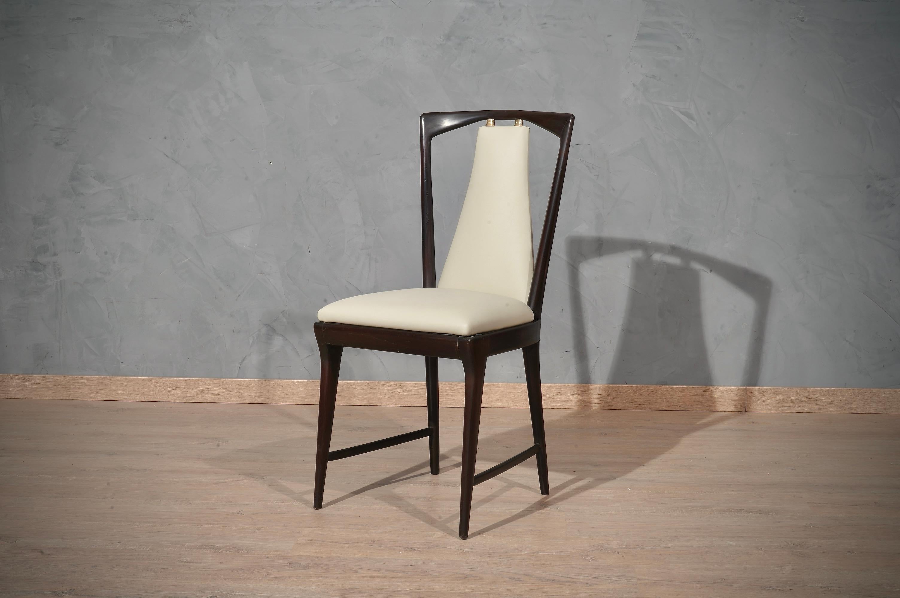 Osvaldo Borsani Mahogany and Leather Italian 6 Chairs, 1950 In Good Condition In Rome, IT