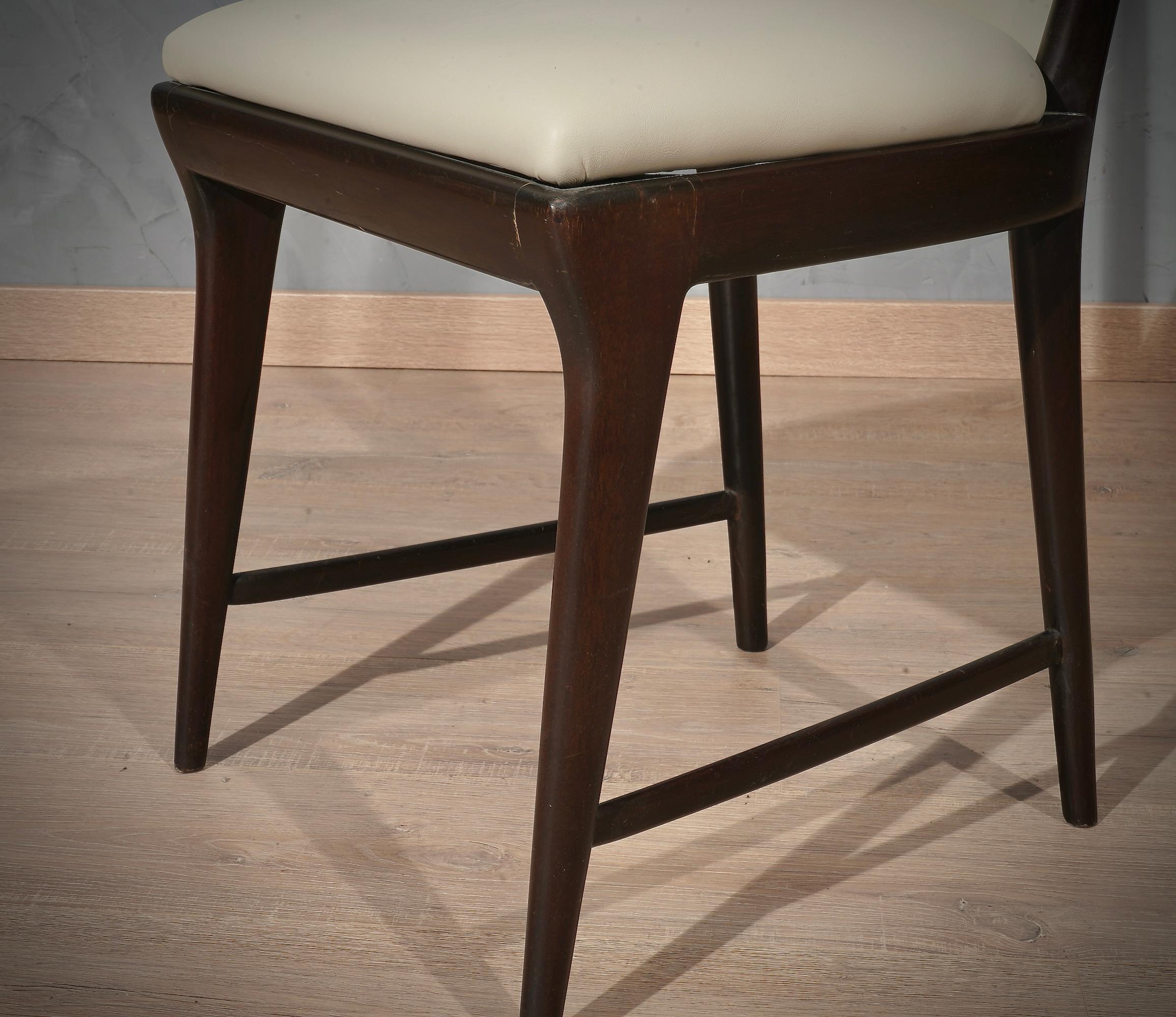 Osvaldo Borsani Mahogany and Leather Italian 6 Chairs, 1950 1
