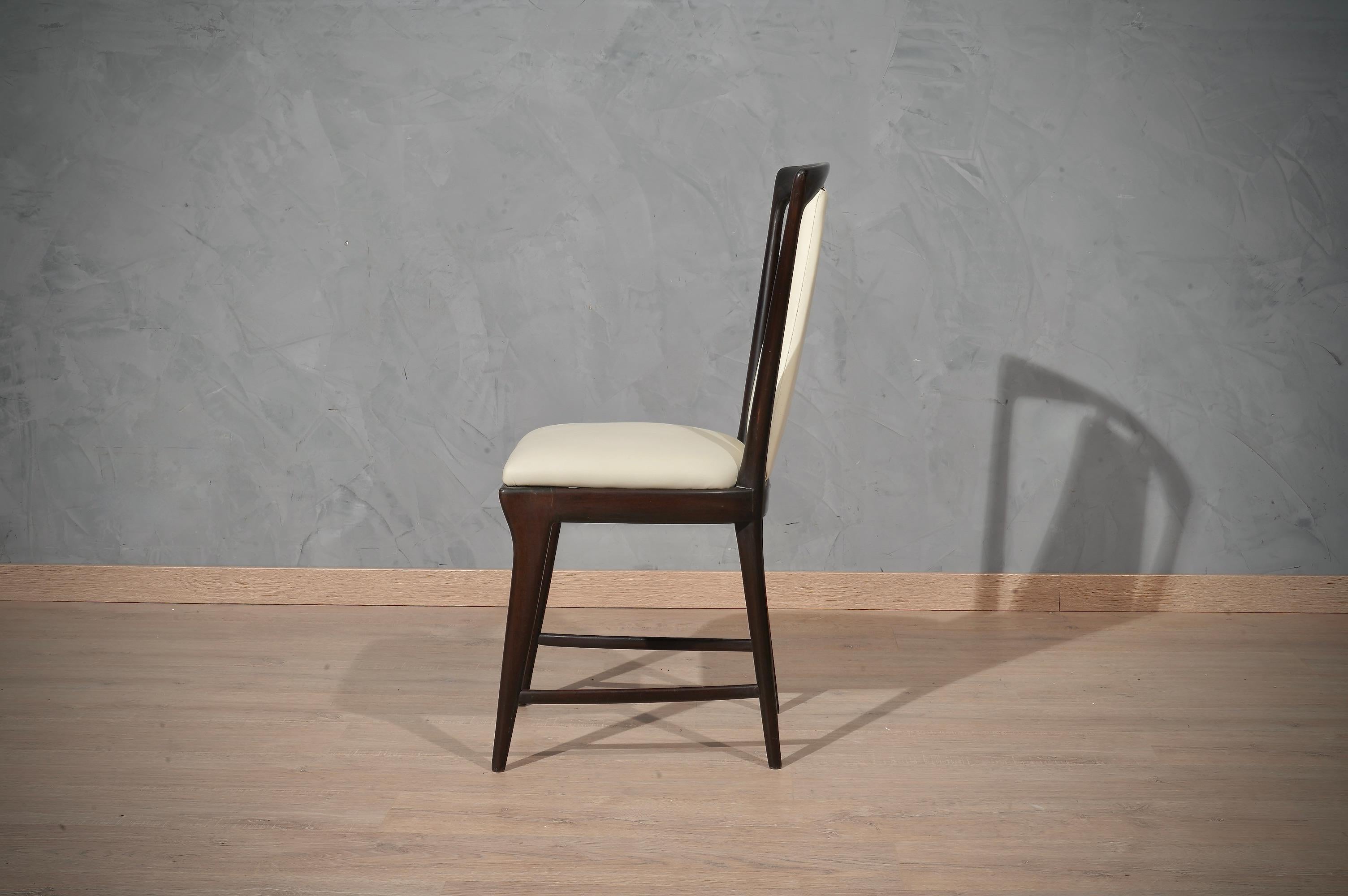 Osvaldo Borsani Mahogany and Leather Italian 6 Chairs, 1950 2