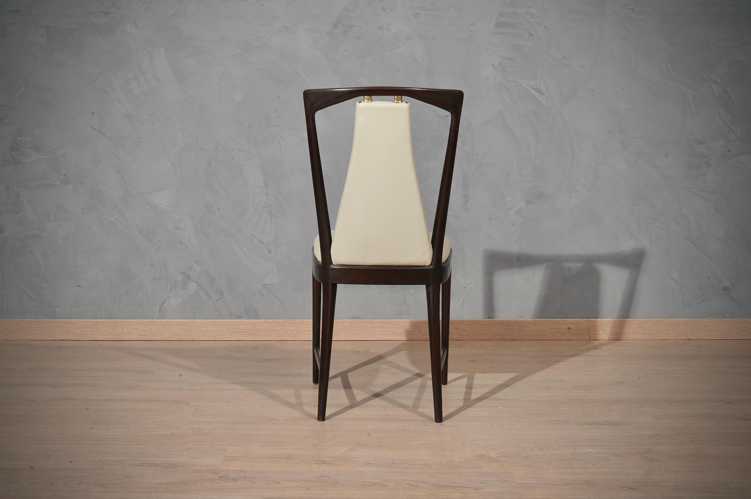 Osvaldo Borsani Mahogany and Leather Italian 6 Chairs, 1950 3
