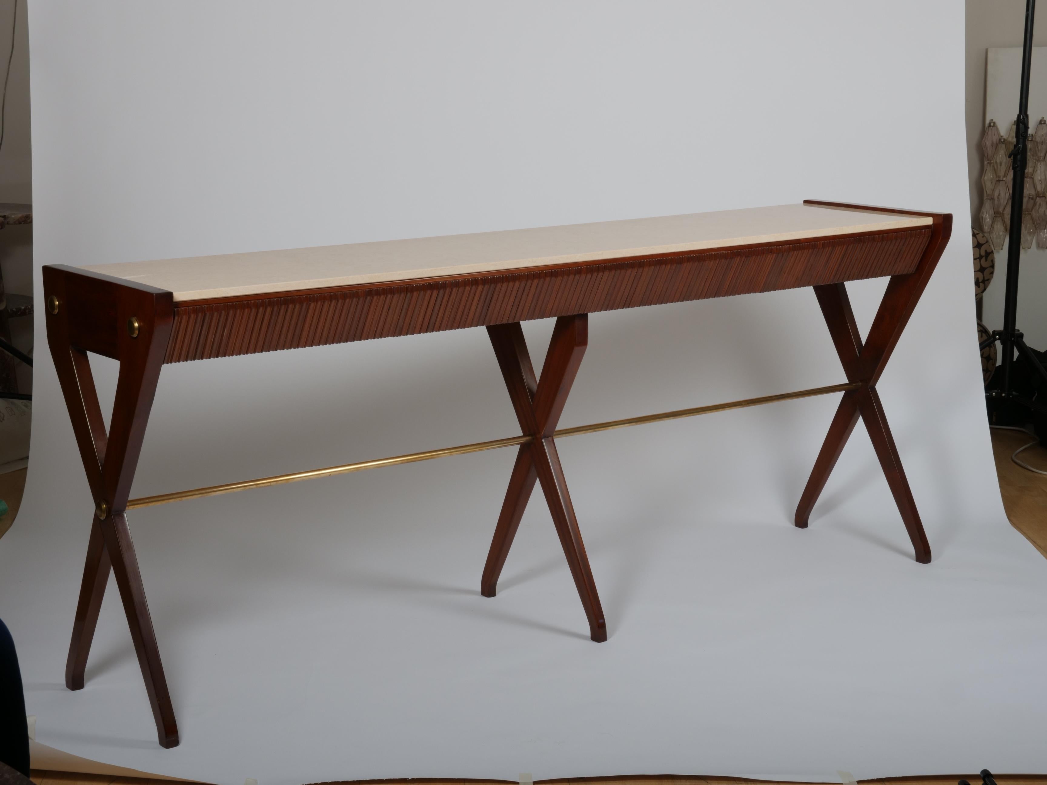 Mid-Century Modern Osvaldo Borsani  mahogany and marble console with drawers. Italy c1950