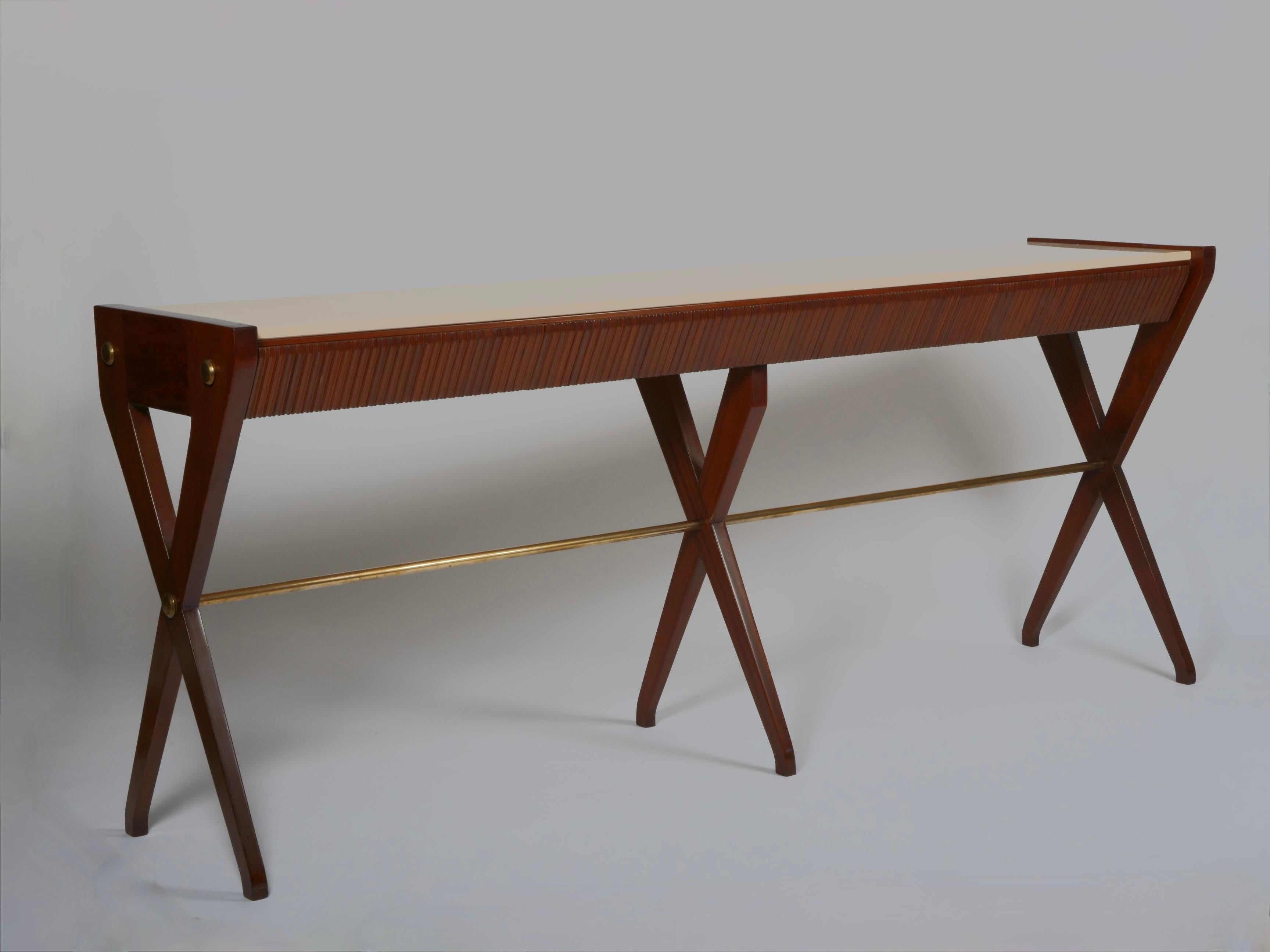 Italian Osvaldo Borsani  mahogany and marble console with drawers. Italy c1950