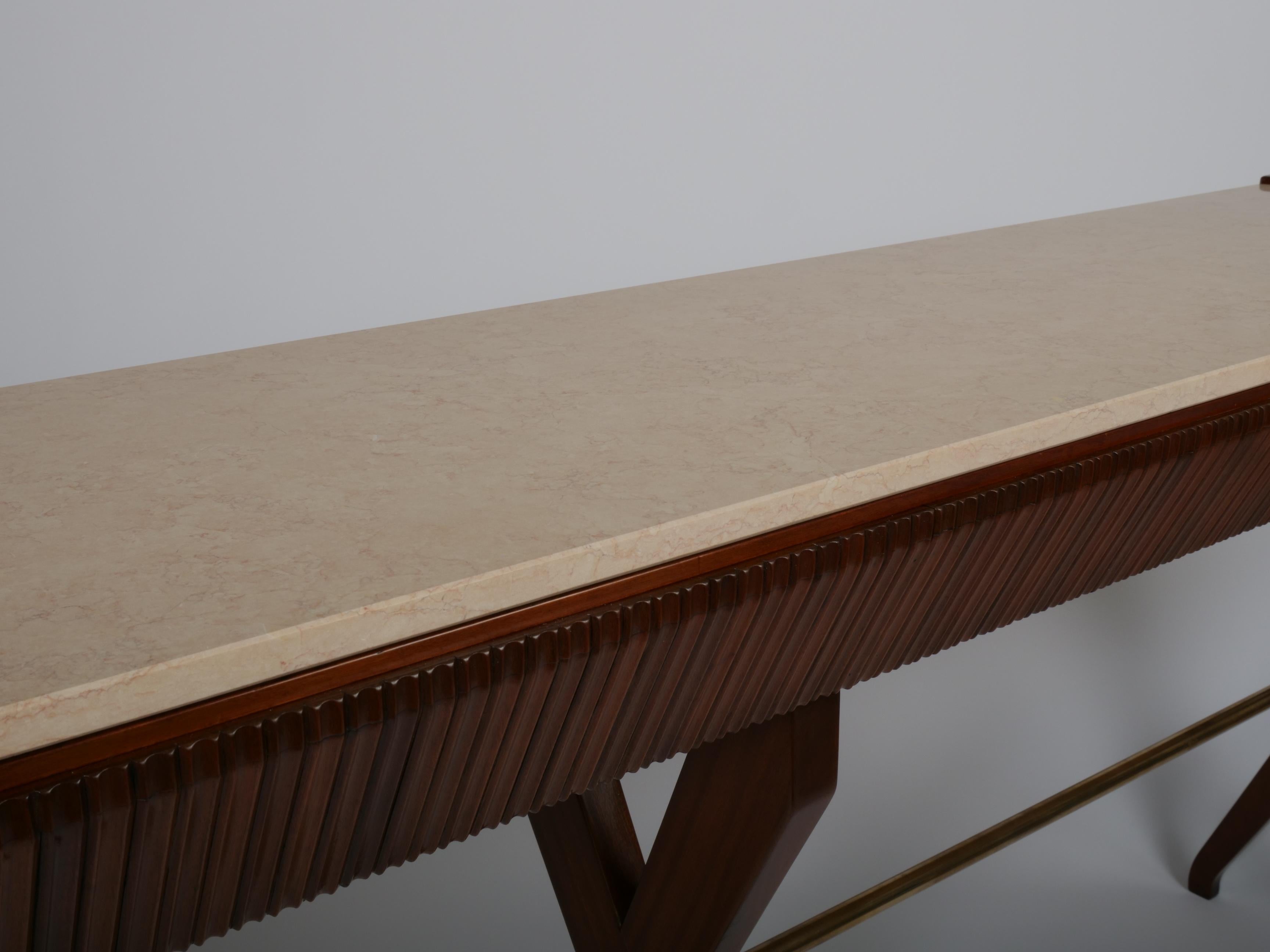 Osvaldo Borsani  mahogany and marble console with drawers. Italy c1950 1