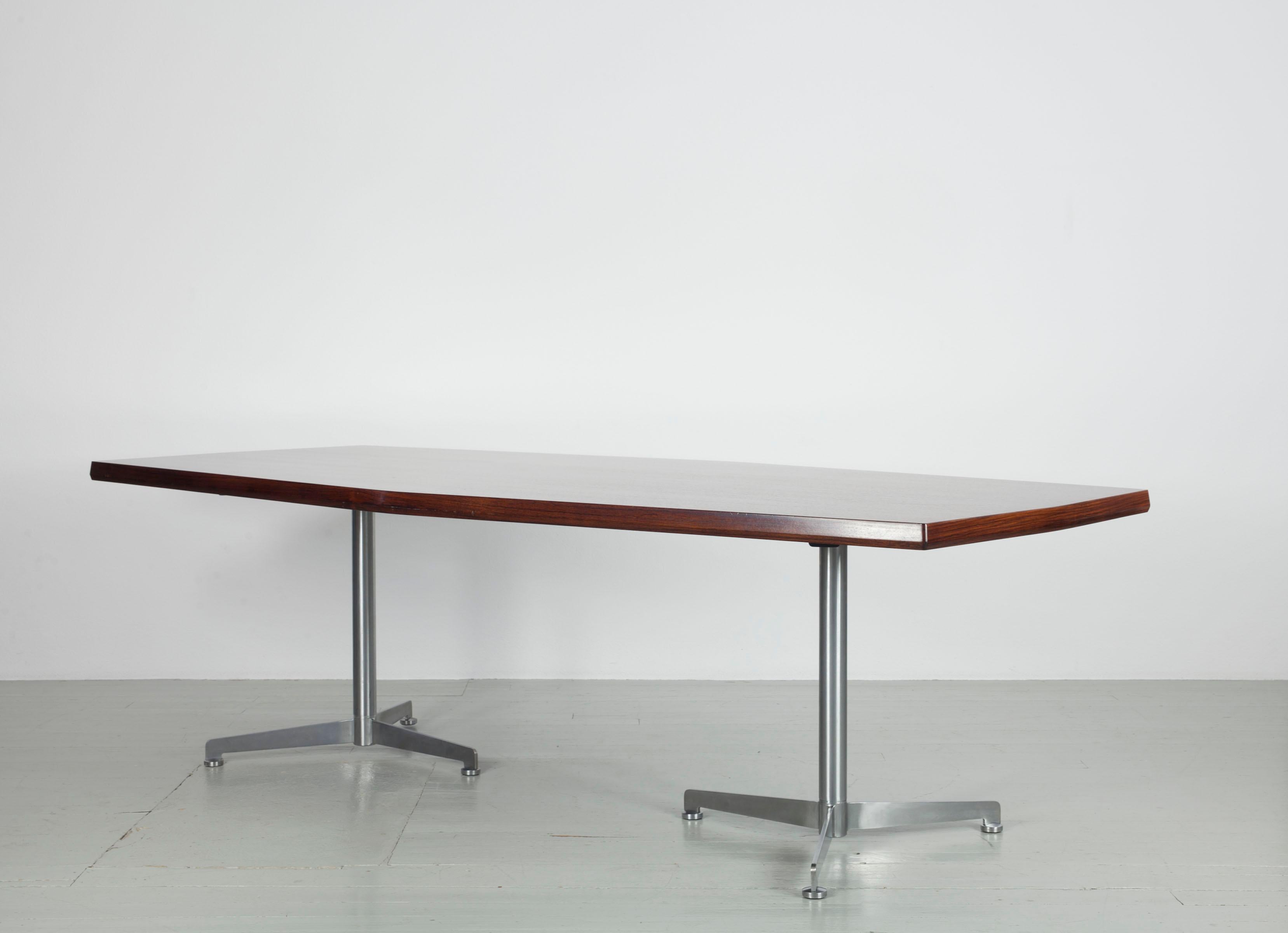 Aluminum Osvaldo Borsani Mahogany Conference, Dining or Writing Table, Italy, 1965