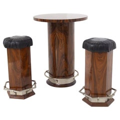 Vintage Osvaldo Borsani Mid-Century Bar Table and Stools in Wood 'Attr.'