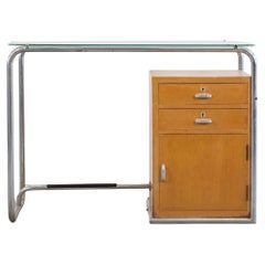 Osvaldo Borsani Mid-Century Desk with Drawers in Metal Glass and Wood 1930s