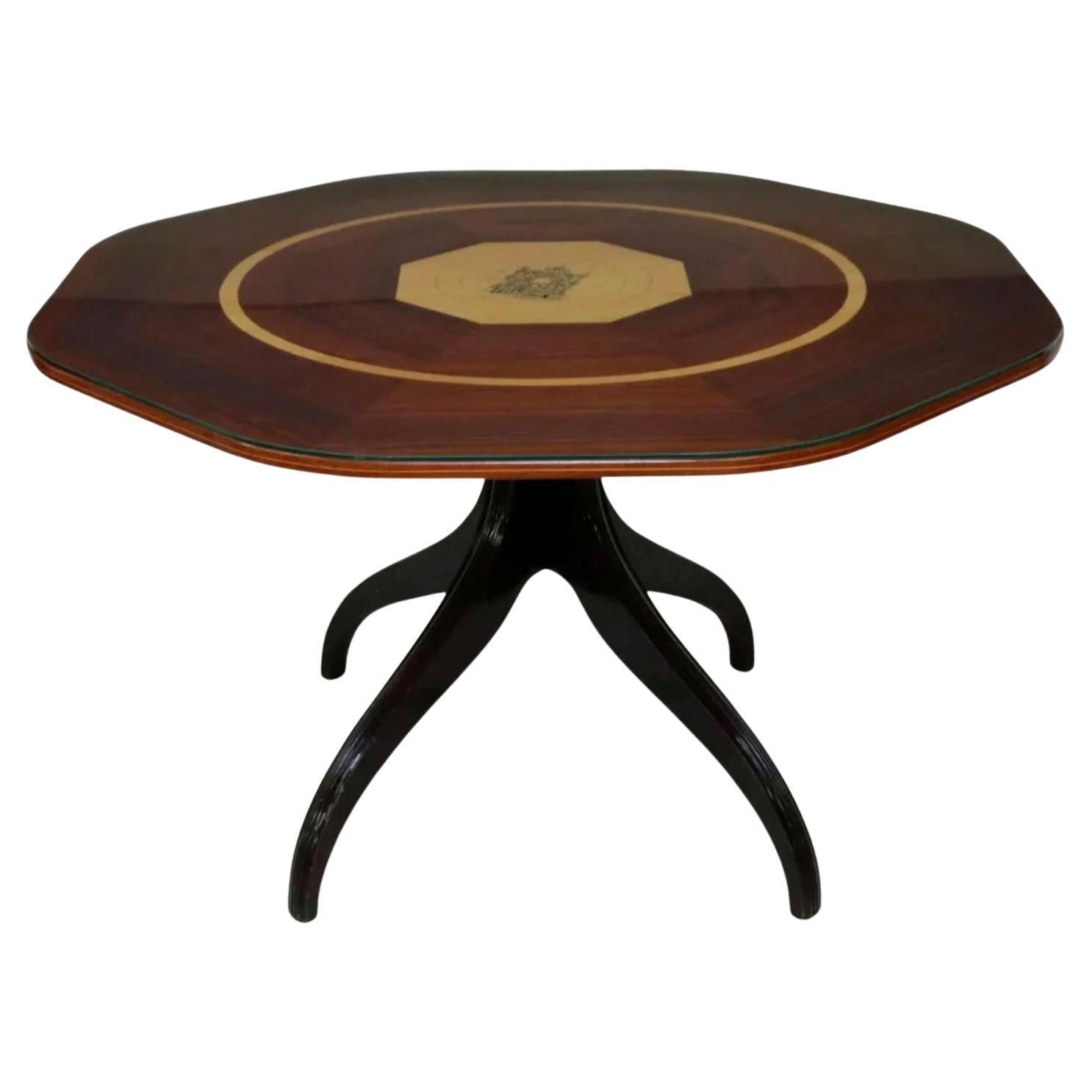 Osvaldo Borsani Mid-Century Modern Italian Rosewood Maple Parquetry Center Table For Sale