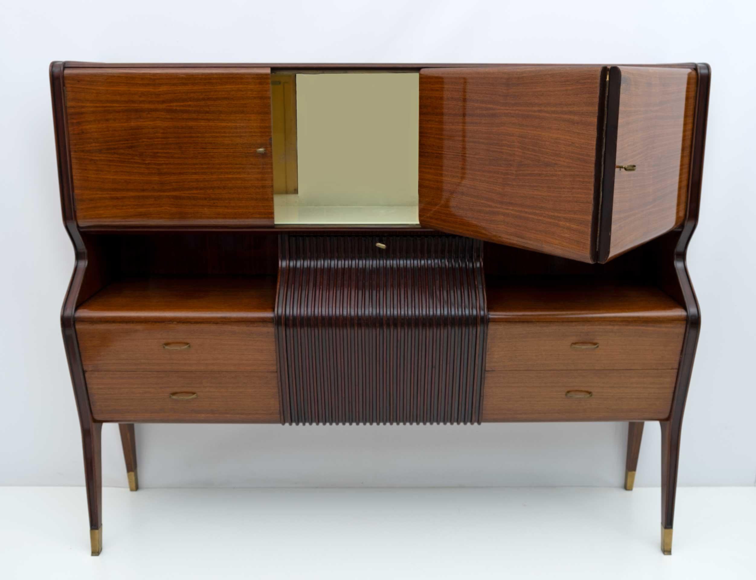 Brass Osvaldo Borsani Mid-Century Modern Italian Sideboard with Bar Cabinet, 1950s For Sale