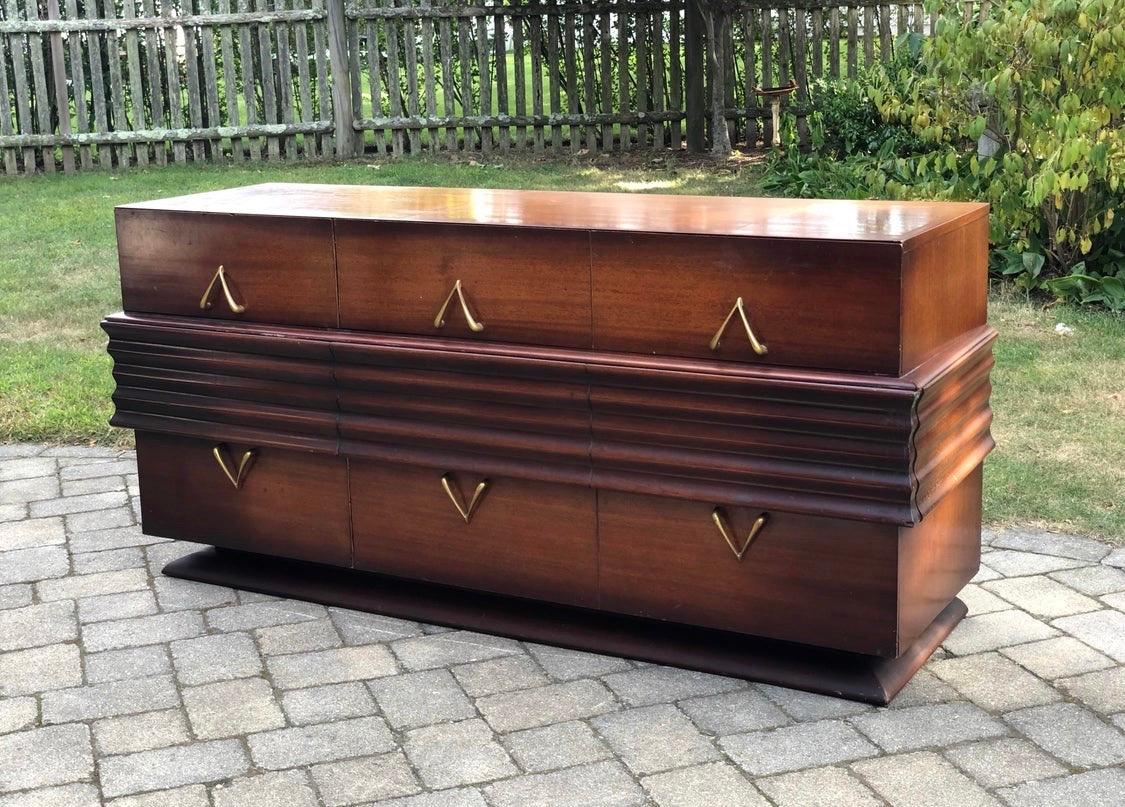 Metal Osvaldo Borsani Mid-Century Modern Wishbone Walnut Dresser Chest of Drawers