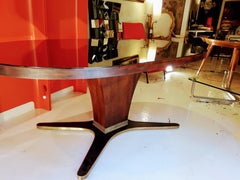 Osvaldo Borsani Mid-century Wood Oval Table and Brass and Mirror Glass Top