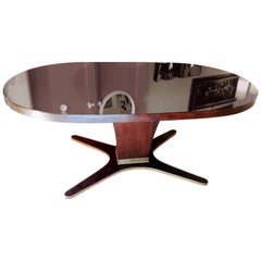 Osvaldo Borsani Mid-century Wood Oval Table and Brass and Mirror Glass Top 