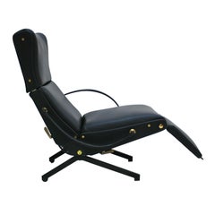 Osvaldo Borsani Midcentury Leather and Brass "P40" Signed Italian Chaise Longue