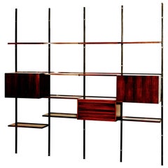 Osvaldo Borsani Midcentury Rosewood and Black Iron E22 Bookcase for Tecno, 1960