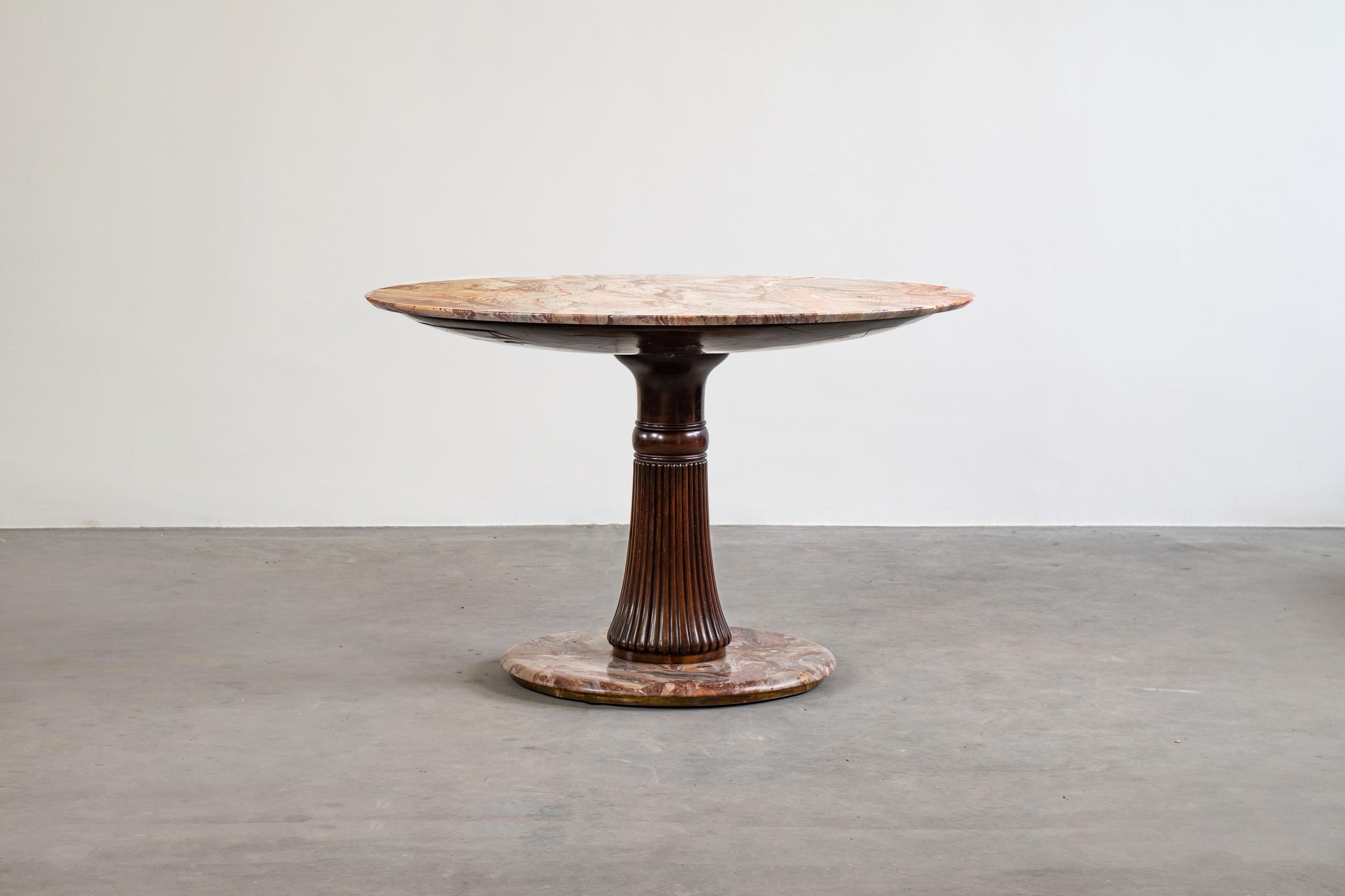 Mid-Century Modern Osvaldo Borsani Midcentury Style Round Table in Wood and Marble Macchiavecchia