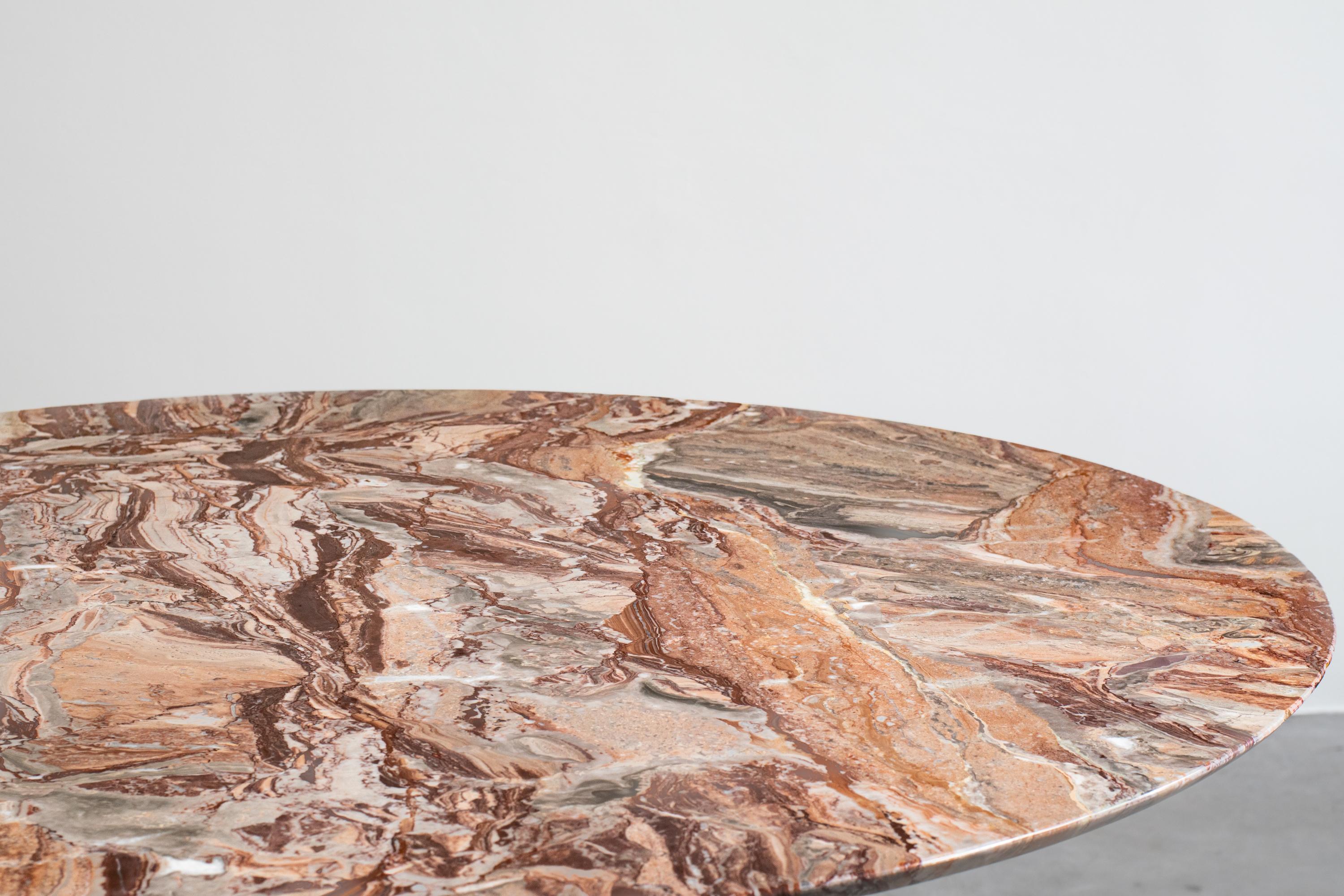 Carved Osvaldo Borsani Midcentury Style Round Table in Wood and Marble Macchiavecchia
