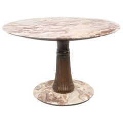 Osvaldo Borsani Midcentury Style Round Table in Wood and Marble Macchiavecchia