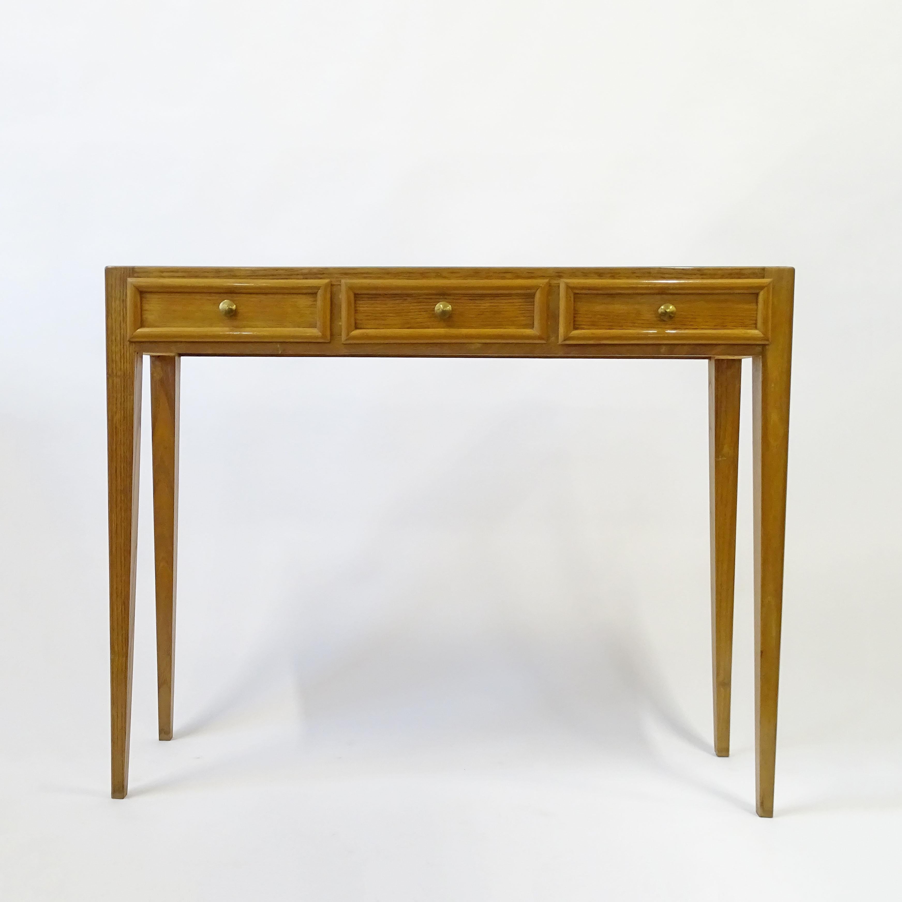 Glass Osvaldo Borsani minimal console with three drawers in wood, Italy 1940s For Sale