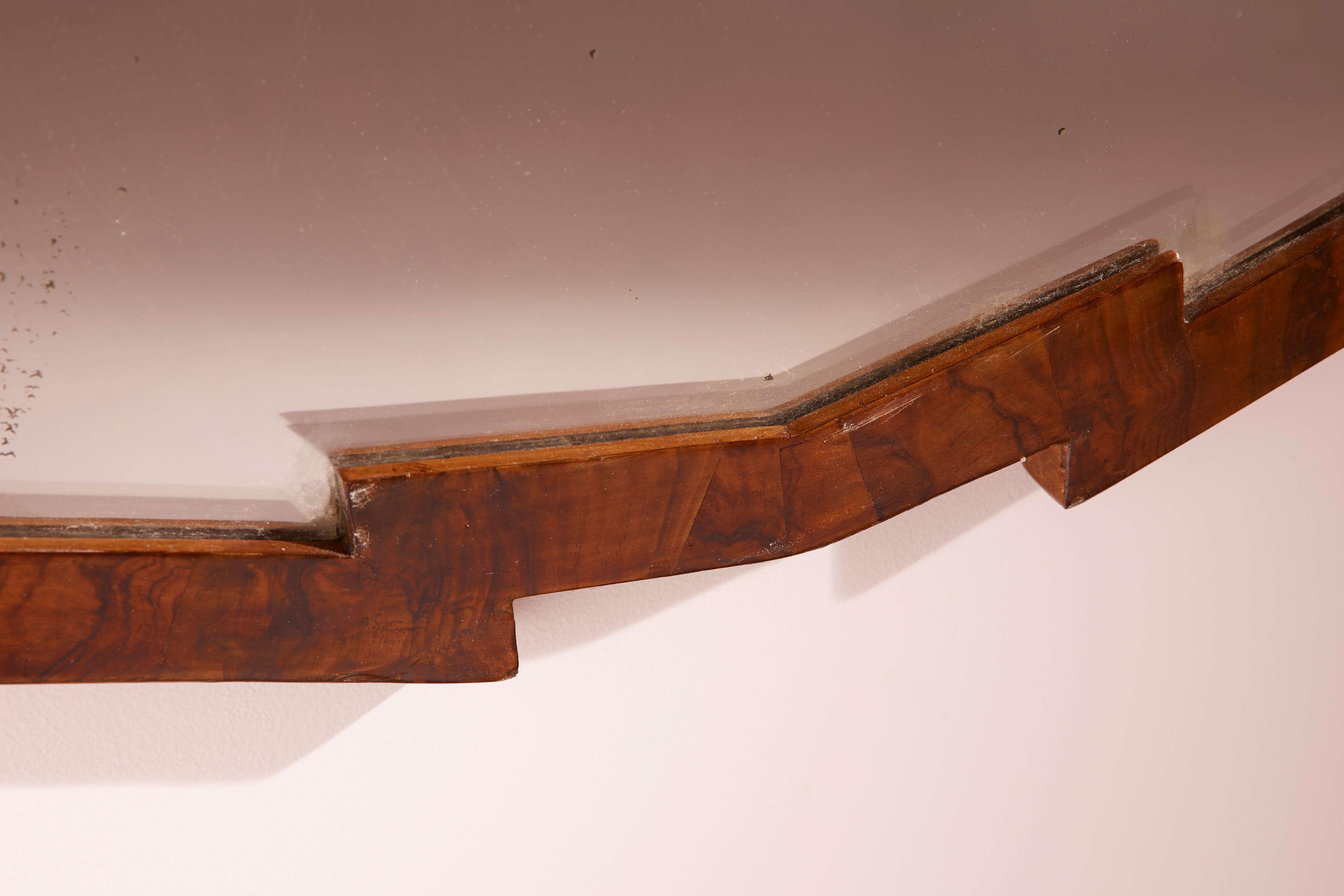 Art Deco Mirror with walnut frame and shaped mirrored glass, Italy, 1940s For Sale
