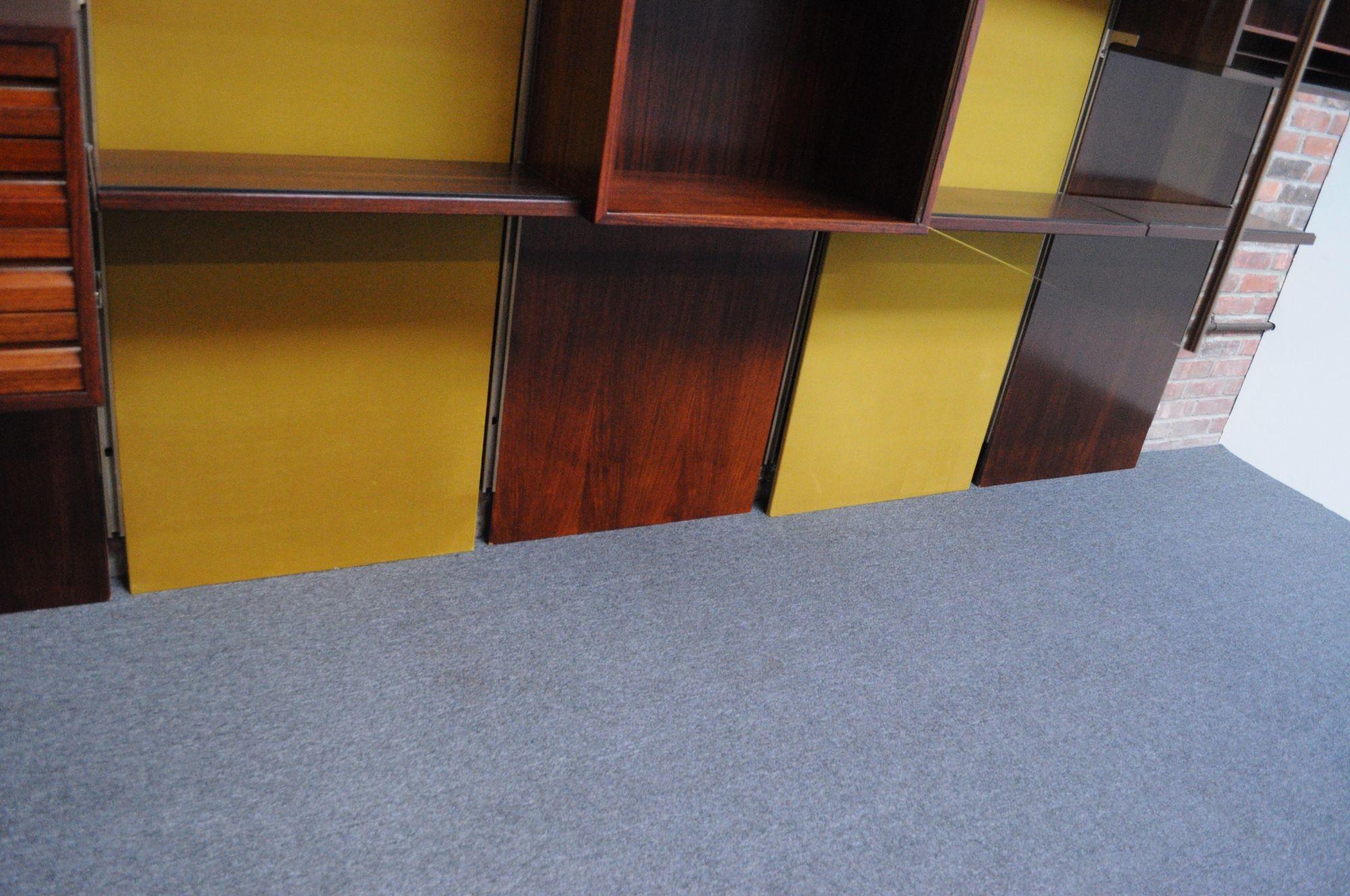 Veneer Osvaldo Borsani Modular Rosewood Bookcase Wall Unit with Removable Panels For Sale