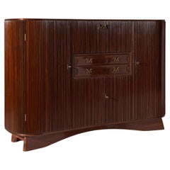 Osvaldo Borsani oak cabinet with doors, drawers & drop-front panel, Italy, 1945