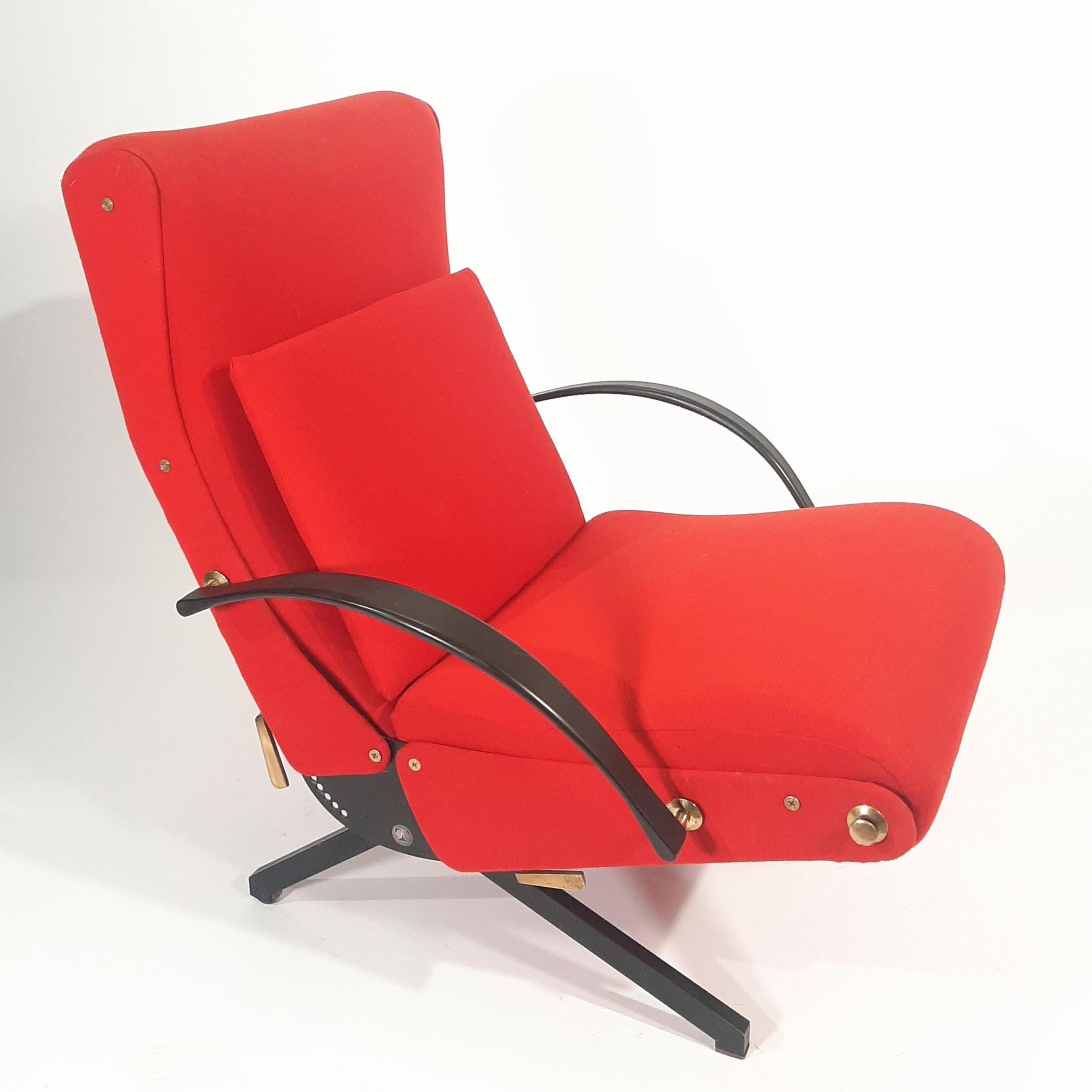 The versatile and comfortable P40 lounge chair was designed by Osvaldo Borsani in 1955 for Tecno. The chair can be adjusted into over 400 positions; the back can be reclined in different angles, the headrest moves up and down, the flexible rubber