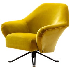Osvaldo Borsani P32 Lounge Chair in Ochre Yellow Velvet for Tecno, Italy, 1956