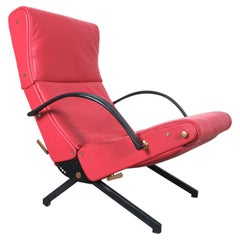 Osvaldo Borsani P40 Relaxing Leather Armchair Red Leather, Tecta, 1950, Italy
