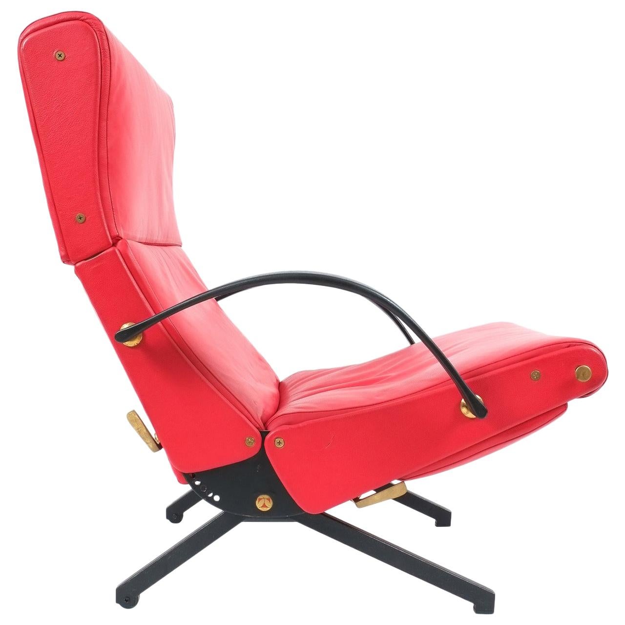 Osvaldo Borsani P40 Relaxing Leather Armchair Red Leather, Tecta, 1950, Italy For Sale 4
