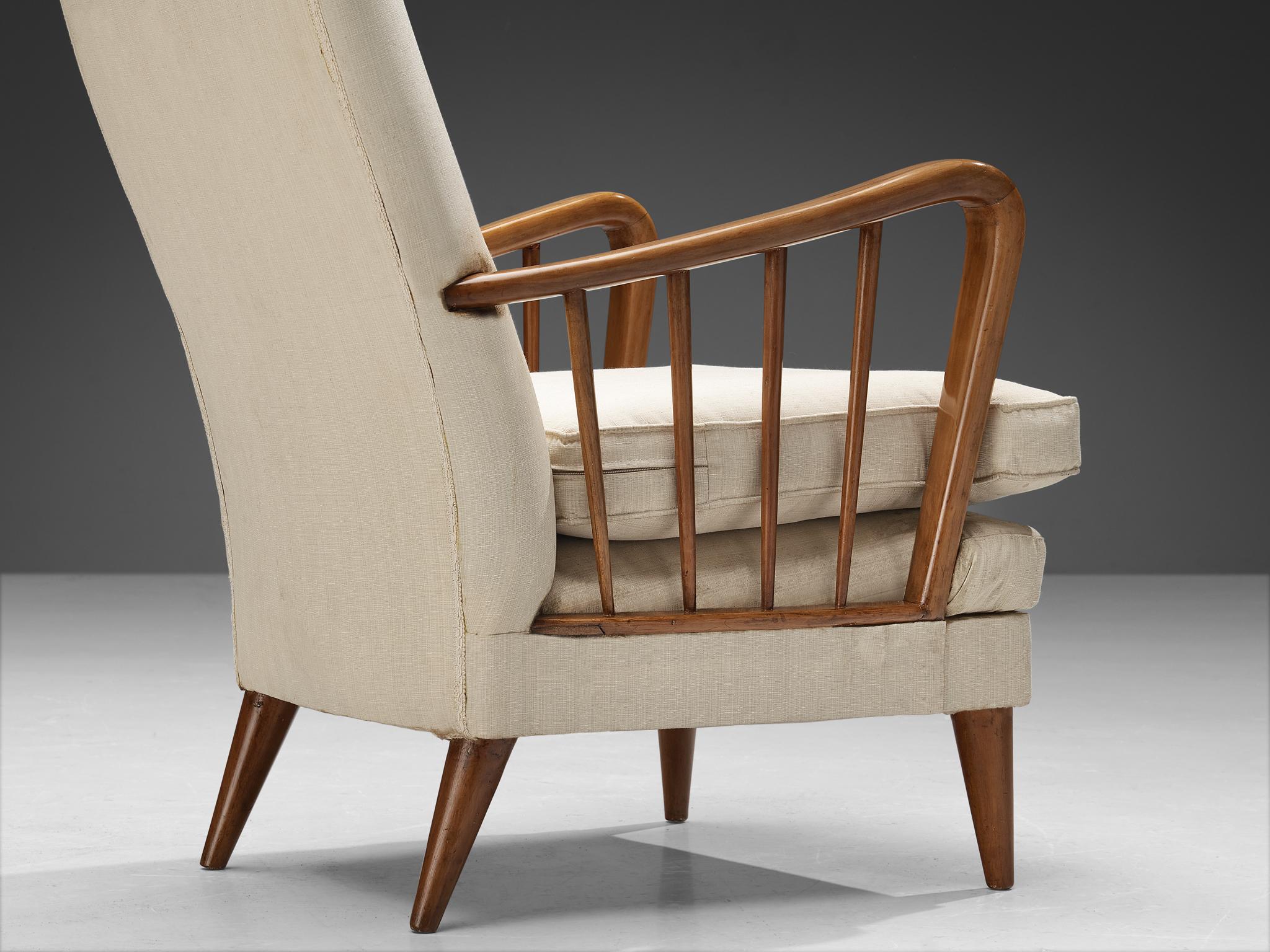 Italian Osvaldo Borsani Pair of Lounge Chairs in Walnut and Off-White Upholstery 