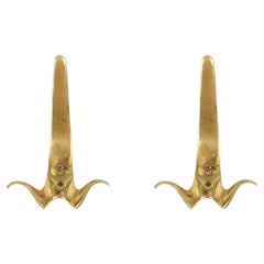 Osvaldo Borsani Pair of Solid Brass Italian Coat Hooks Mod. 1295, Italy, 1950s