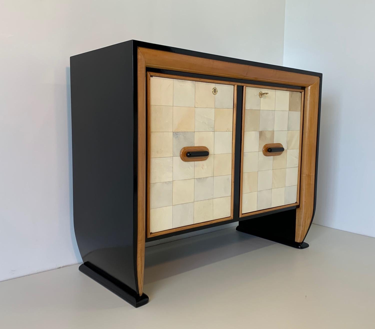 Art Deco Osvaldo Borsani Parchment Cabinet, 1940s