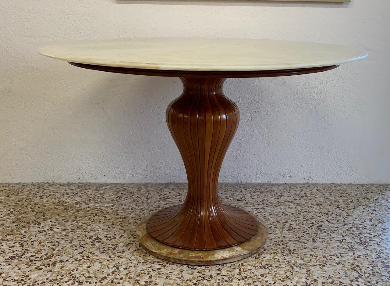 Art Deco Osvaldo Borsani Pedestal Table with Marble Top, 1950s