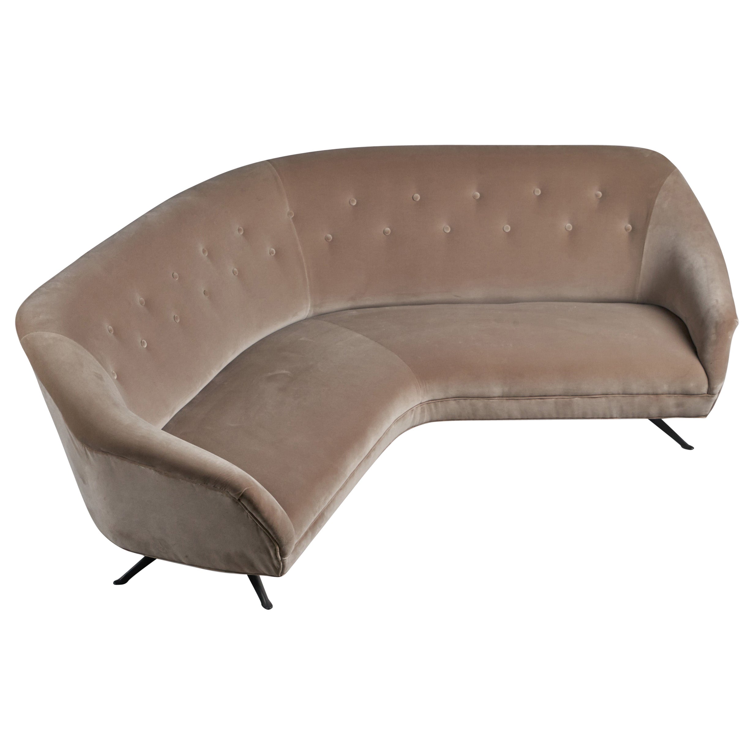 Osvaldo Borsani, Rare Curved Sofa, Velvet, Metal, Italy, 1950s