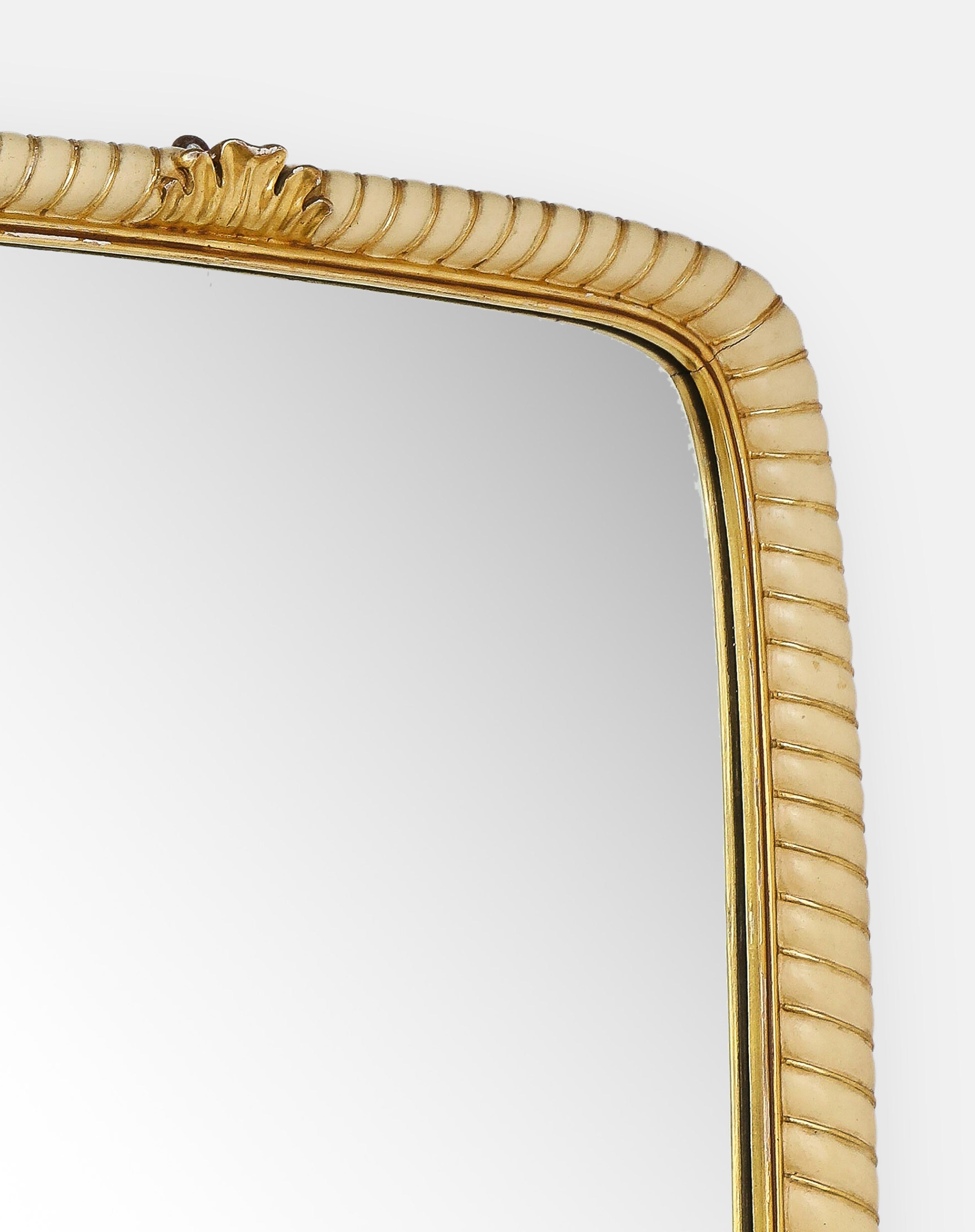 Osvaldo Borsani Rare Large Ivory Painted and Gilded Wood Mirror, Italy, 1940s For Sale 2