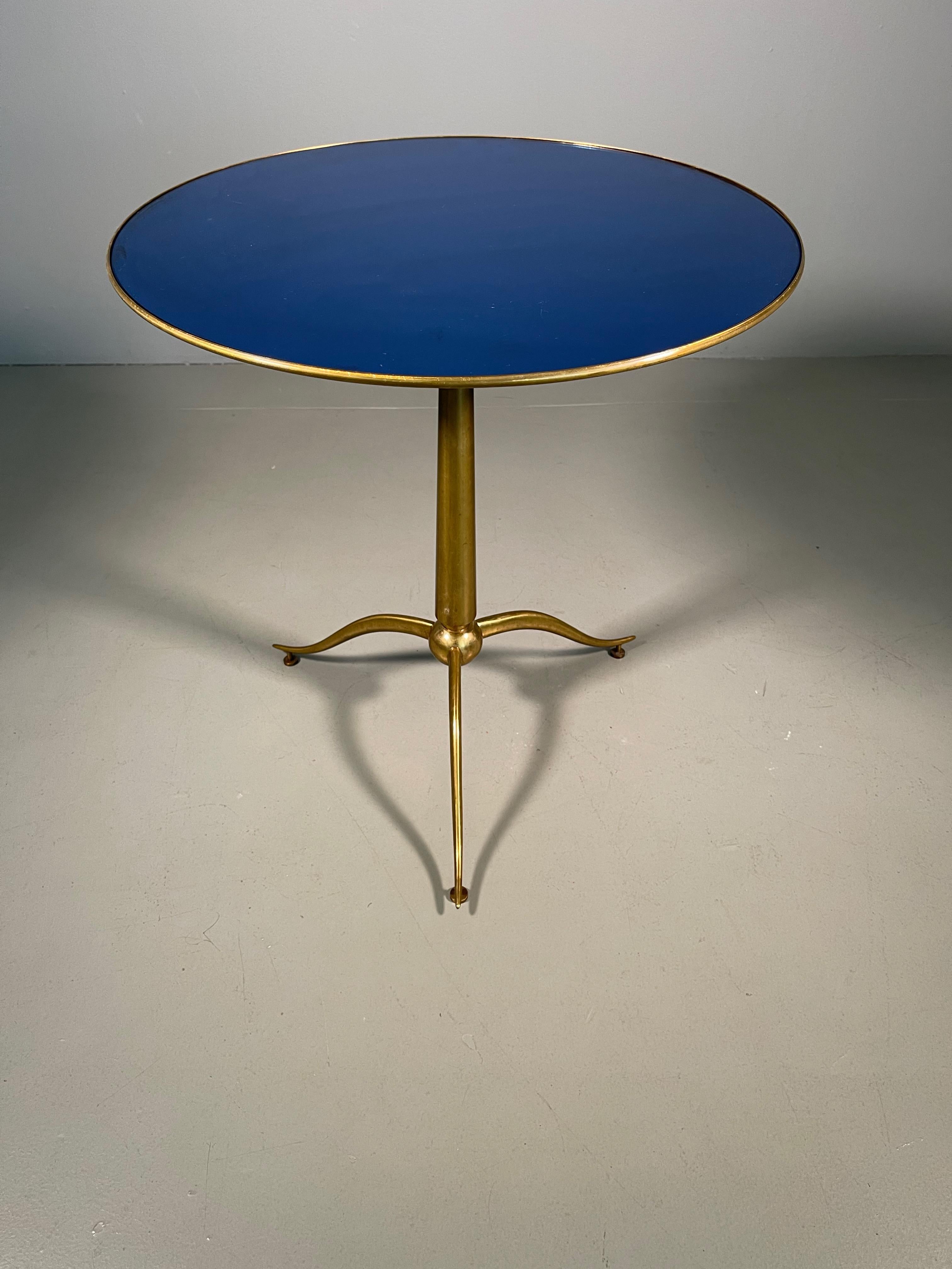 Osvaldo Borsani Rare of Blue Glass and Brass Side Table 4