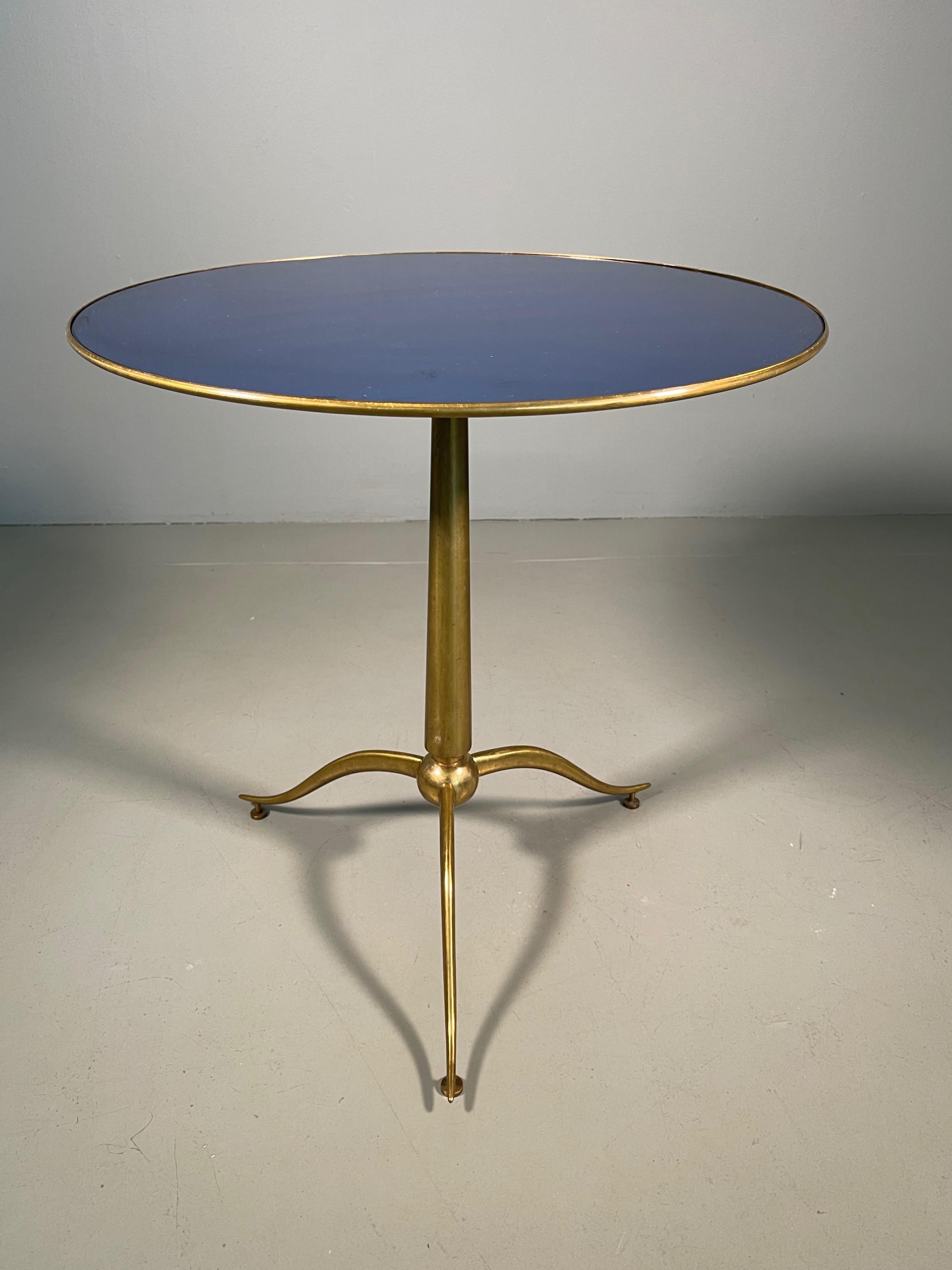 Osvaldo Borsani Rare of Blue Glass and Brass Side Table 5