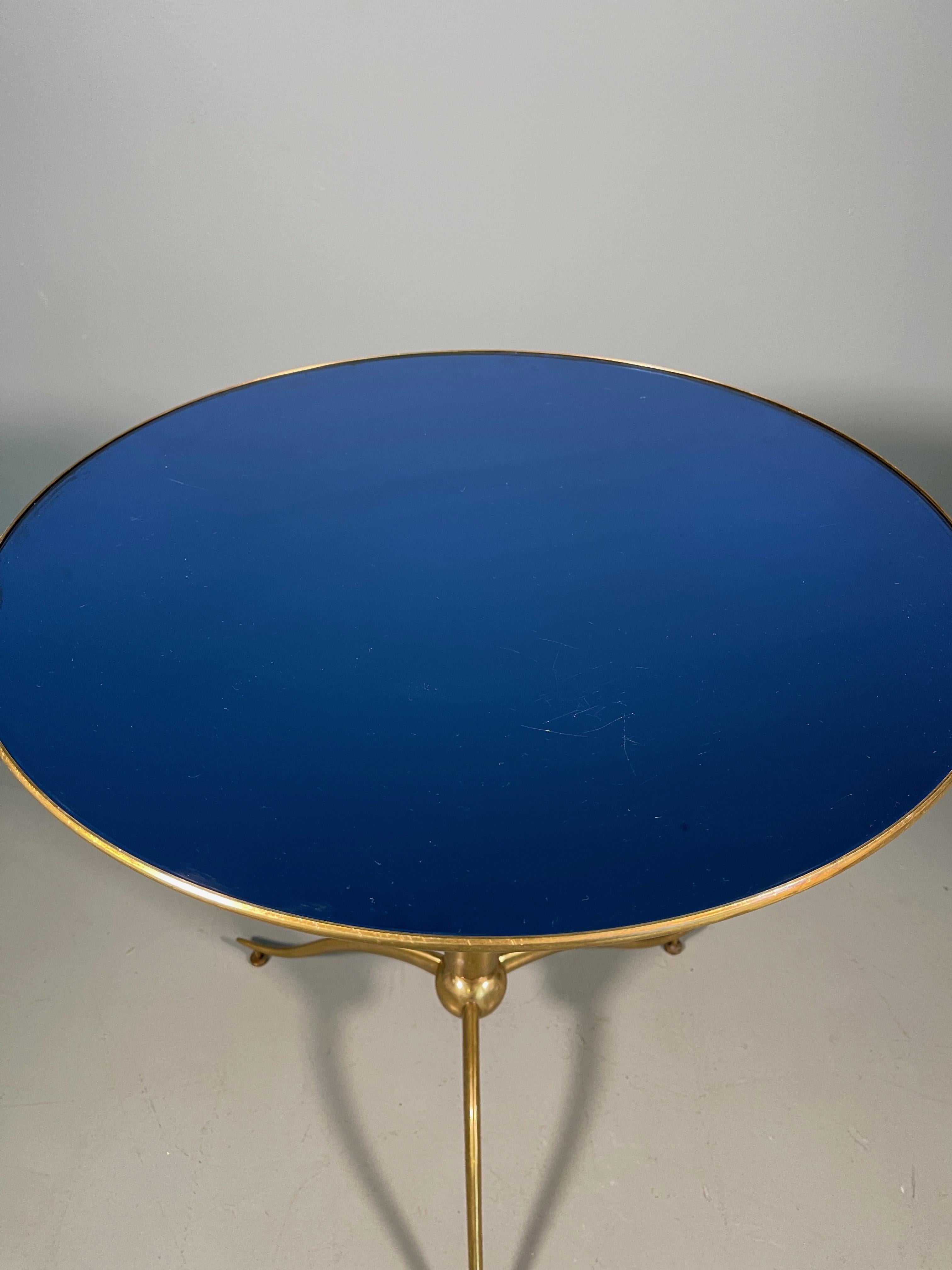 Osvaldo Borsani Rare of Blue Glass and Brass Side Table 6