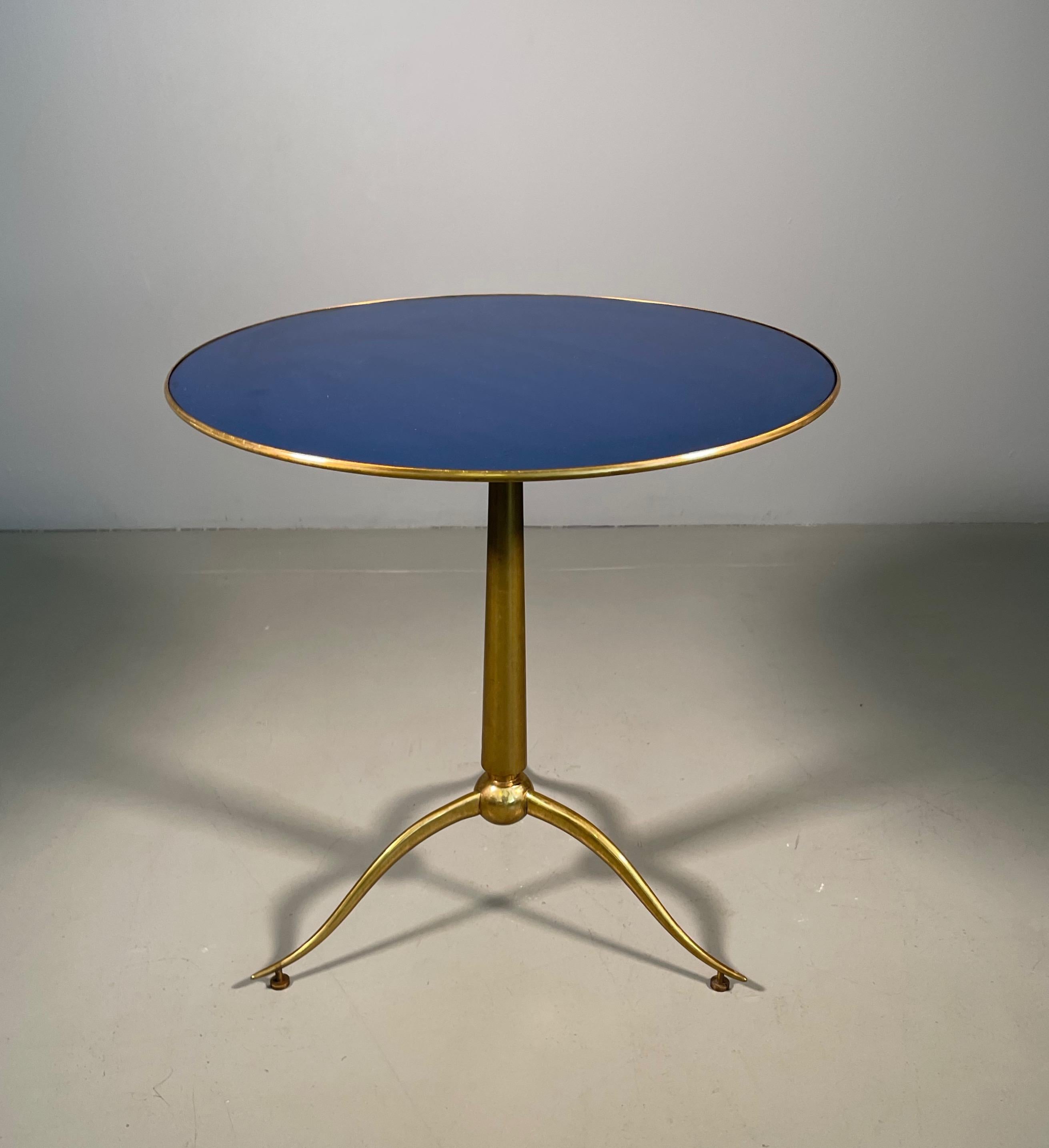 Mid-Century Modern Osvaldo Borsani Rare of Blue Glass and Brass Side Table