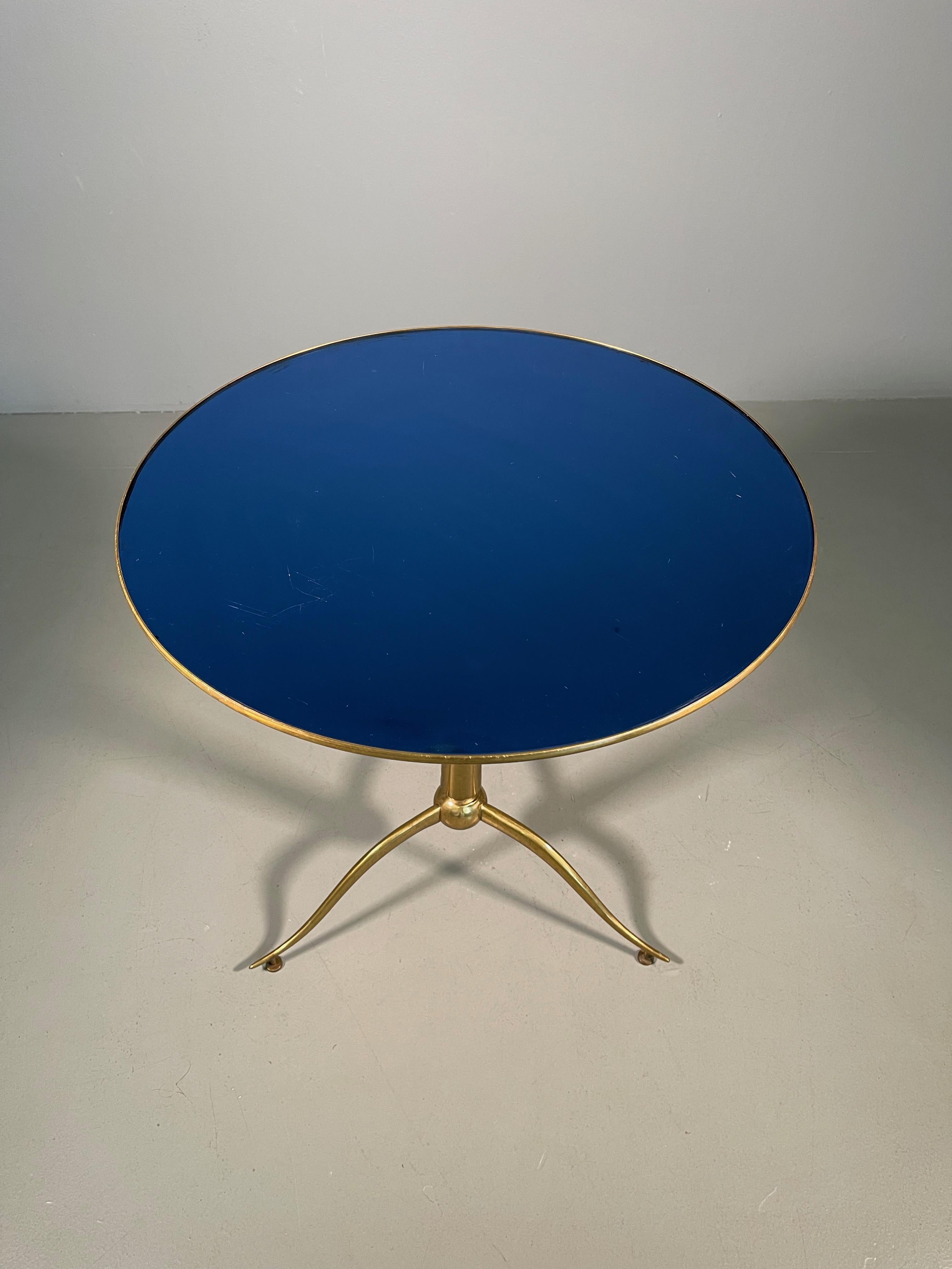 Osvaldo Borsani Rare of Blue Glass and Brass Side Table 1