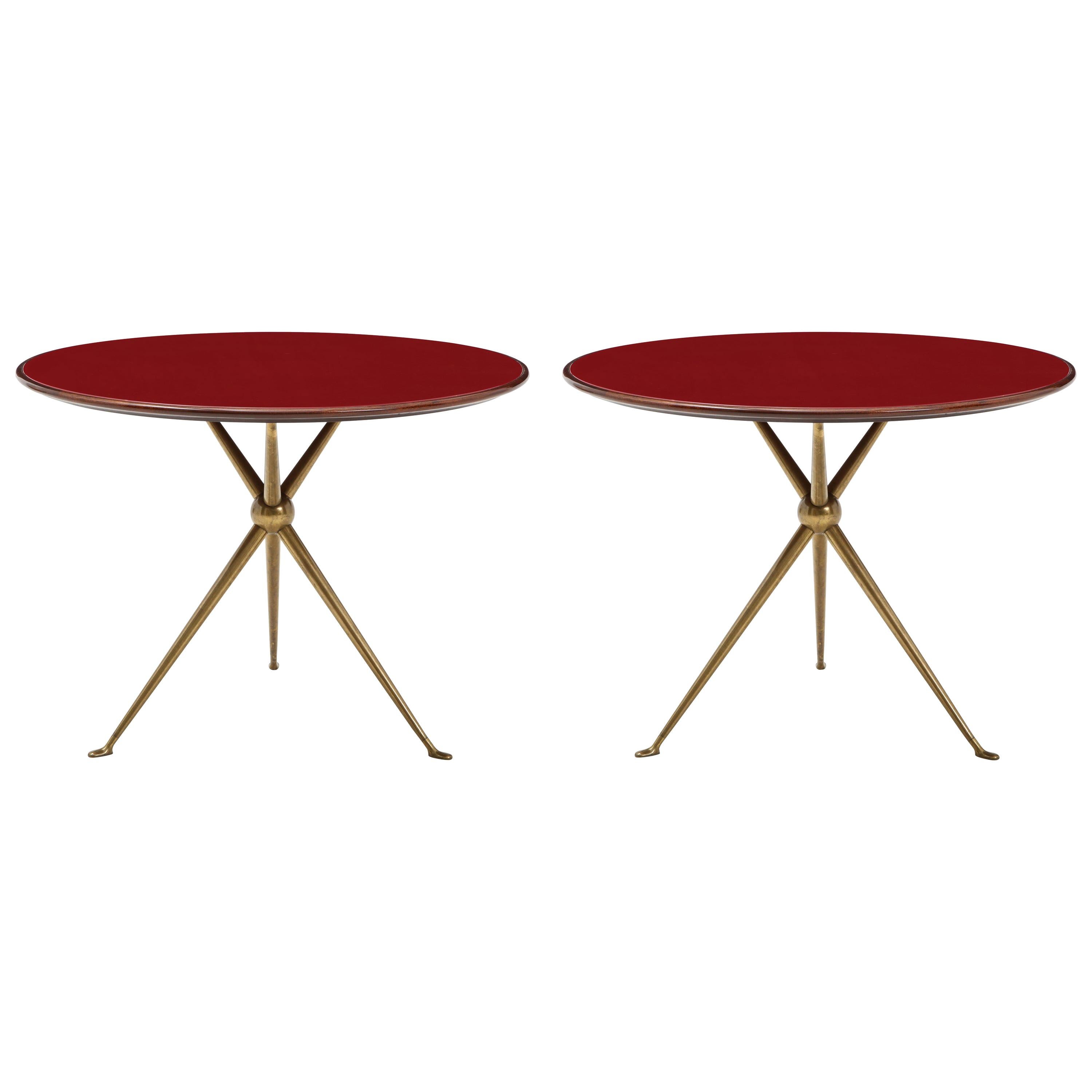 Osvaldo Borsani Rare Pair of Side Tables in Brass and Glass