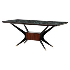 Osvaldo Borsani Rectangular Table in Wood with Black Crystal Top 1960s