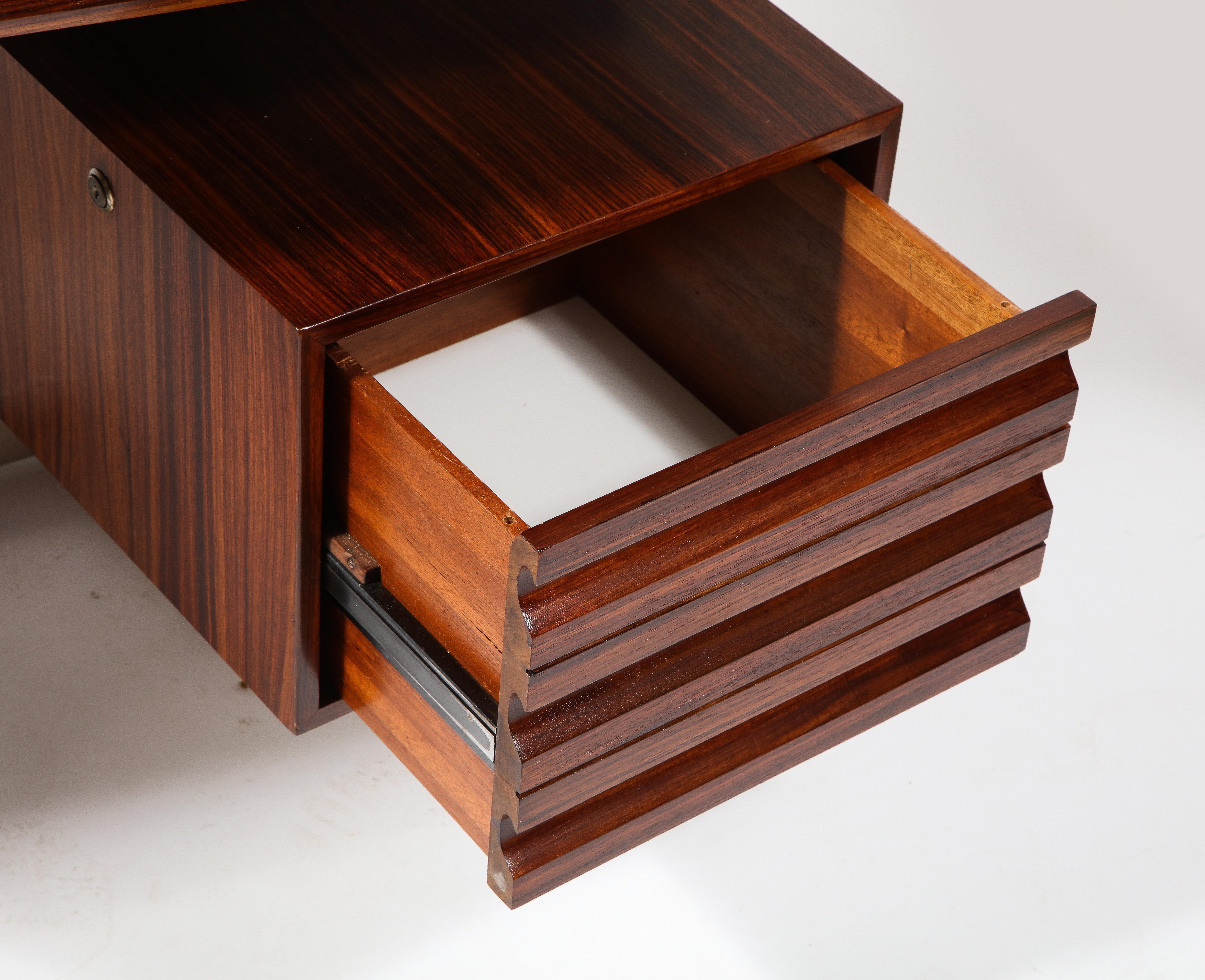 Osvaldo Borsani Rosewood and Aluminum Desk for Tecno SPA, Italy 1960's 5